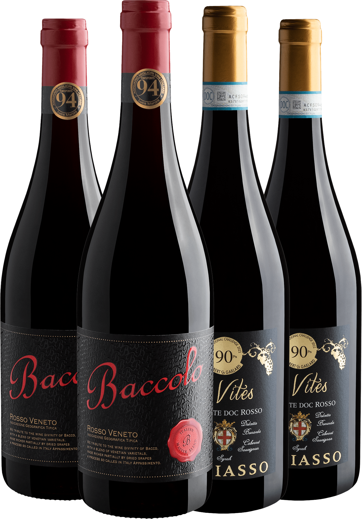 Kit 2 Baccolo Appassimento + 2 Miliasso 8 Vites por R$59,90 cada garrafa