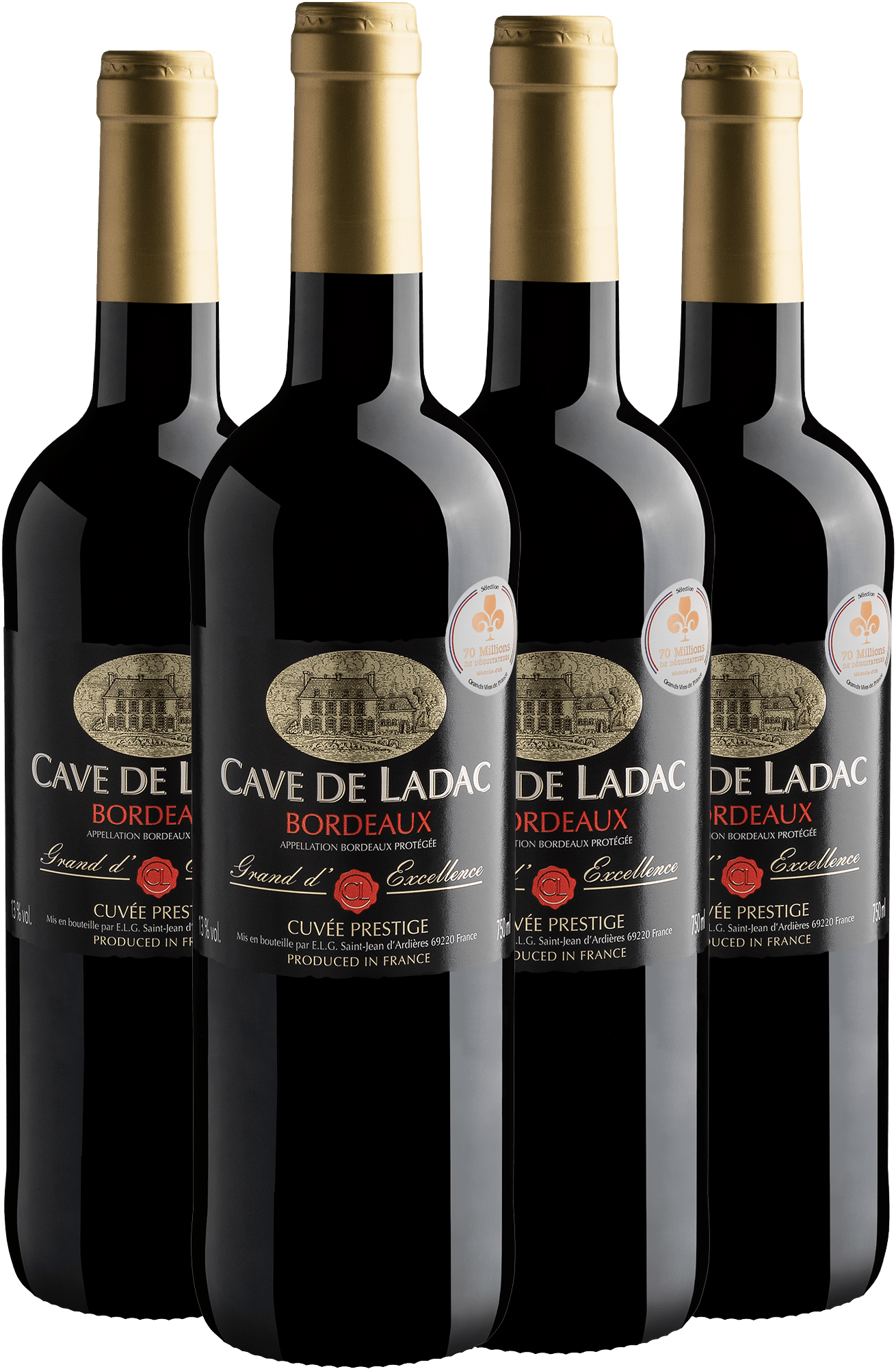 Kit 4 Cave de Ladac Grand d'Excellence Cuvée Prestige Bordeaux AOP