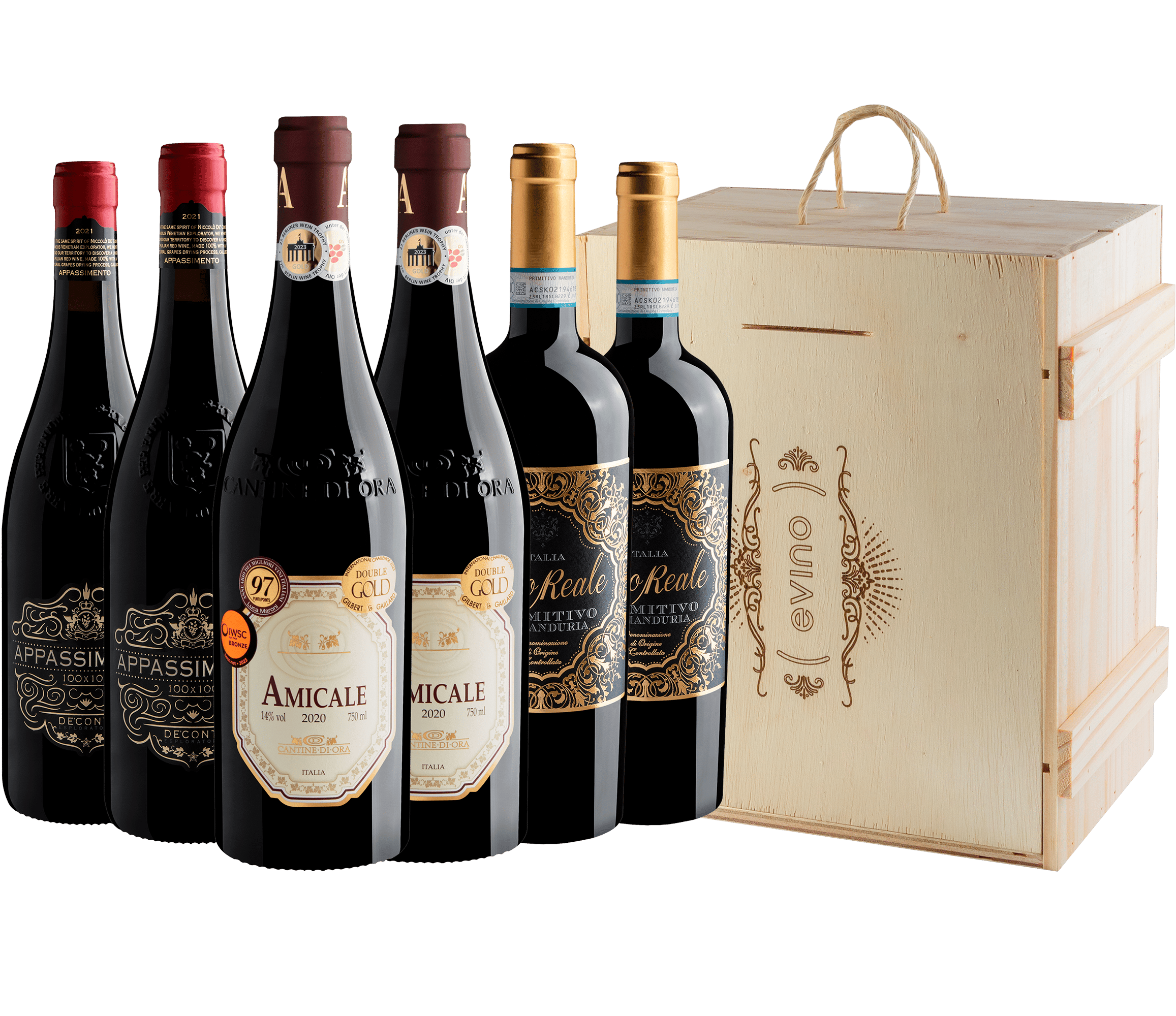 Kit Italianos Excepcionais | 6 garrafas por R$109,90 cada + Caixa de Madeira Grátis