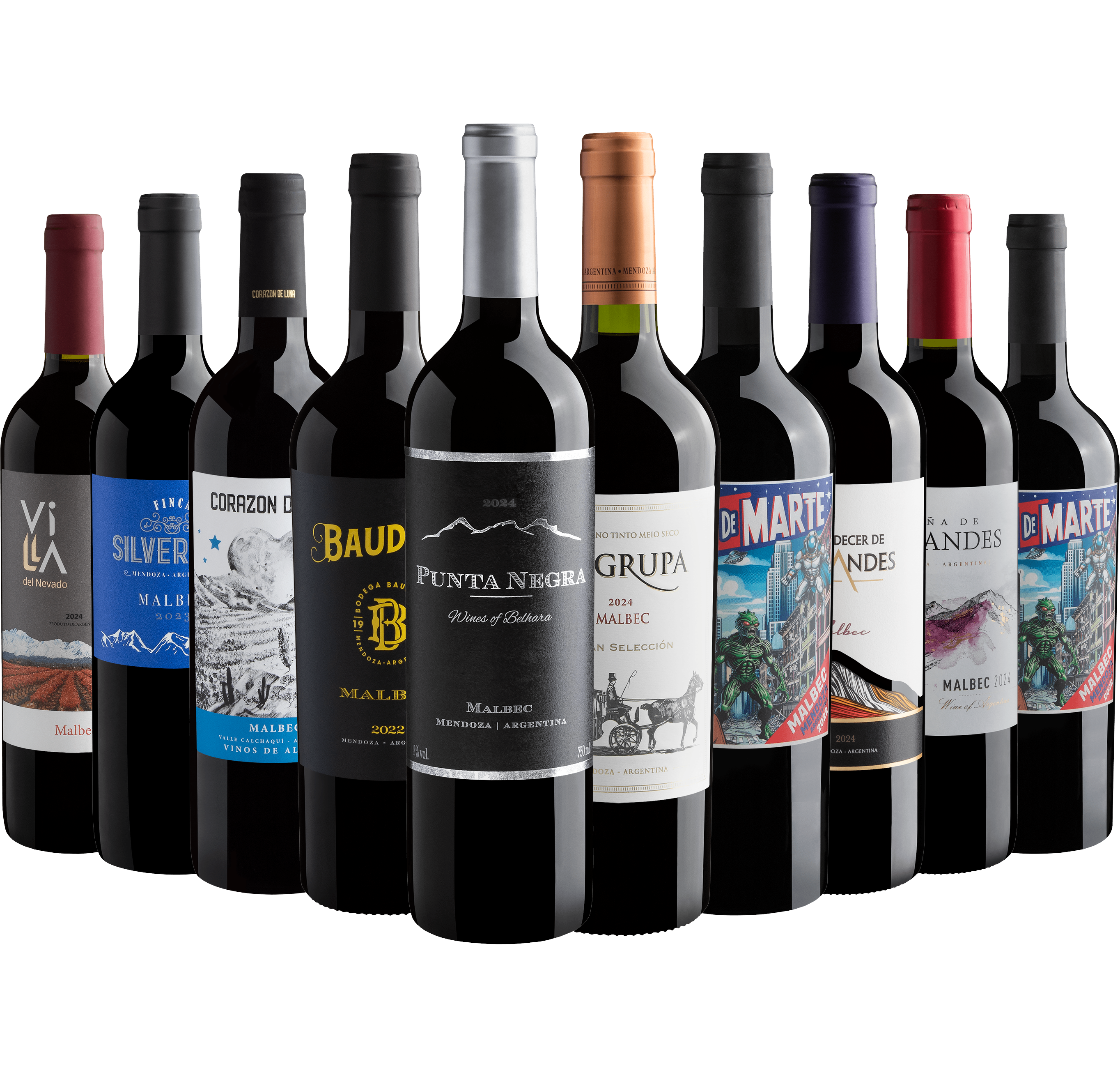 Kit 10 Malbecs por R$28,90 cada garrafa com Punta Negra Wines of Belhara Malbec 