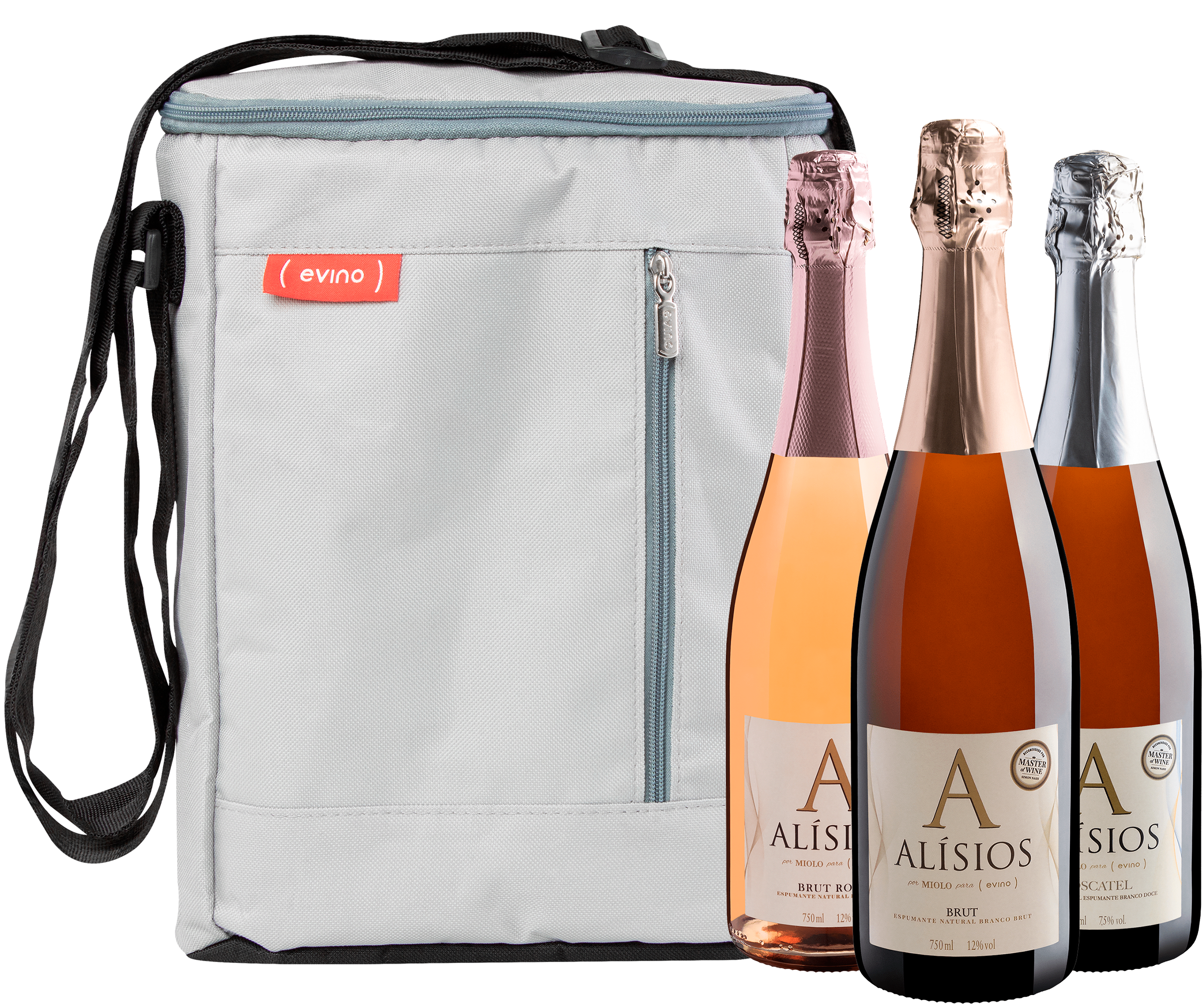 Kit Alísios | 1 Brut + 1 Miolo Rosé + 1 Moscatel por R$69,90 cada garrafa + Bolsa Exclusiva Grátis