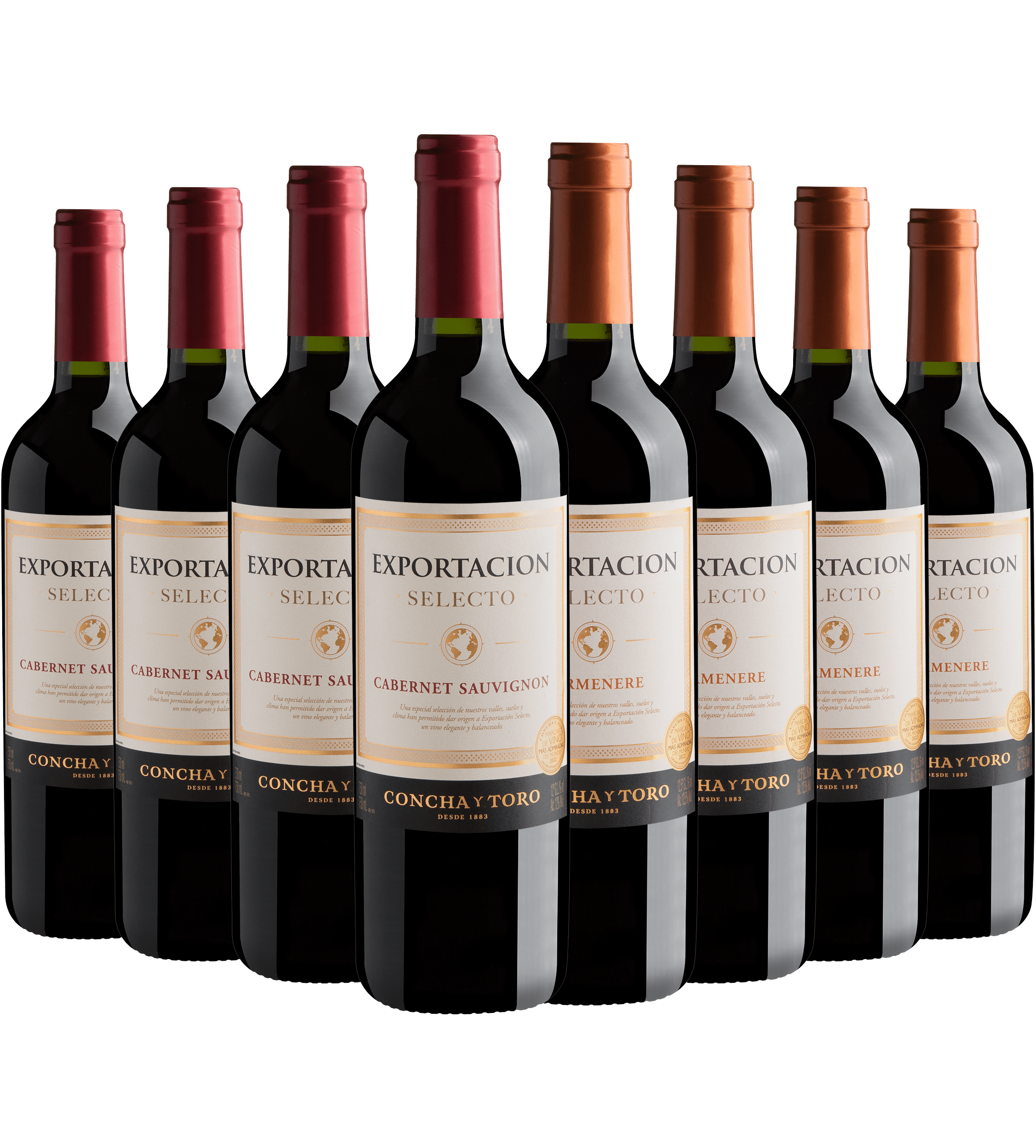 Kit Concha y Toro Exportacion | 4 Cabernet Sauvignon + 4 Carménère por R$29,90 cada garrafa