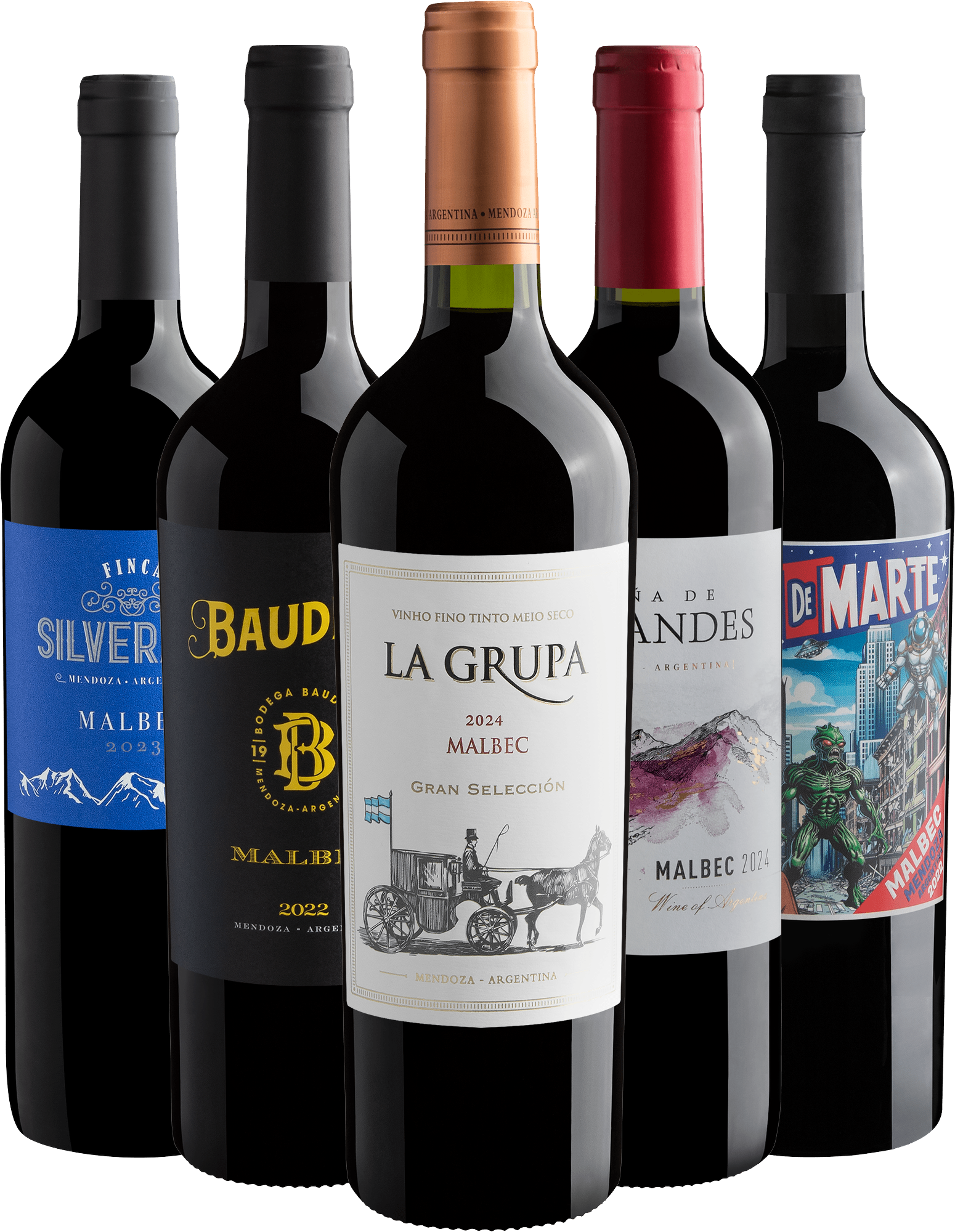 Kit 5 Malbecs por R$32,90 cada garrafa