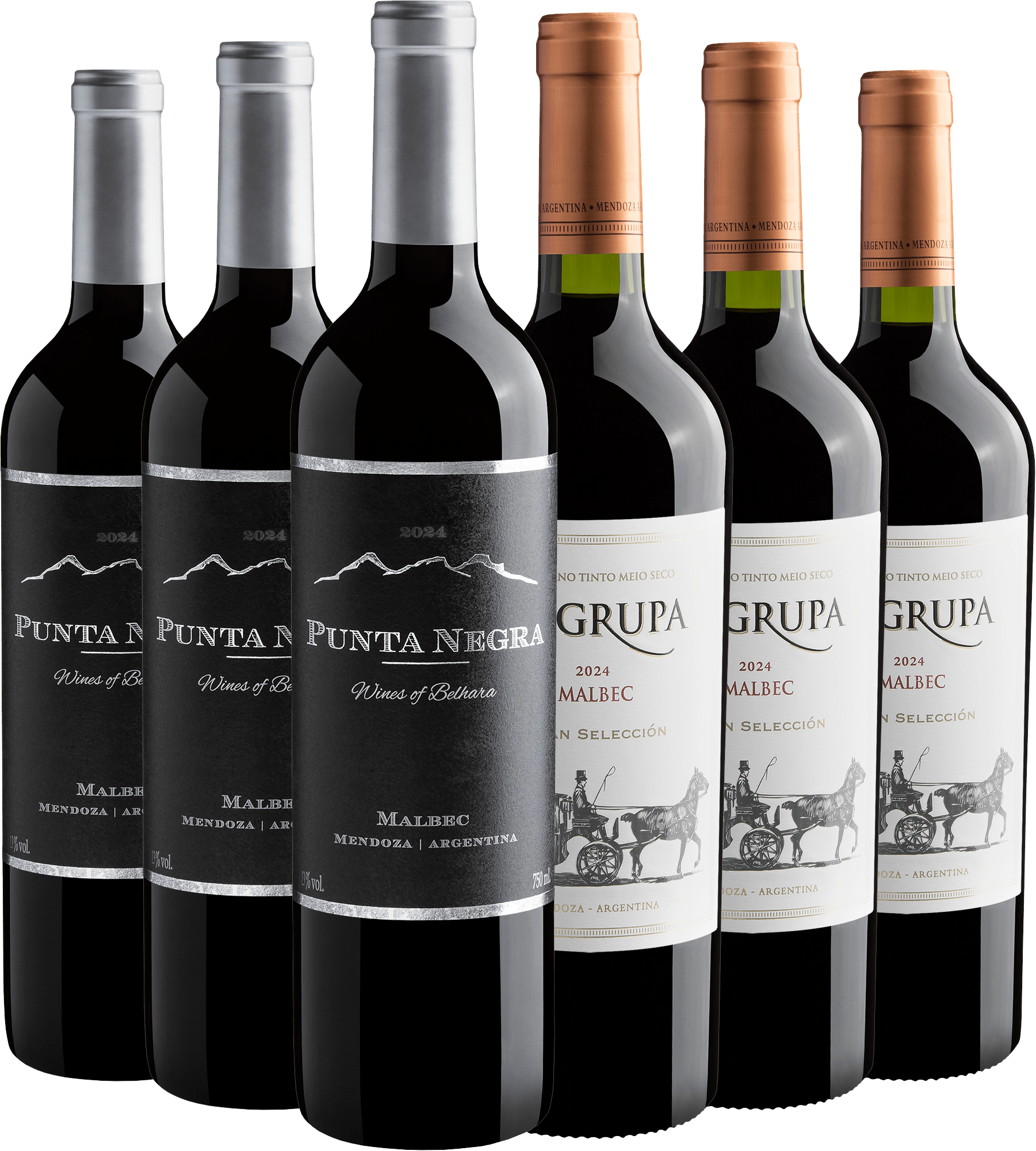 Kit Malbecs Best Sellers | 3 Punta Negra Wines of Belhara + 3 La Grupa Gran Selección por R$34,90 cada garrafa