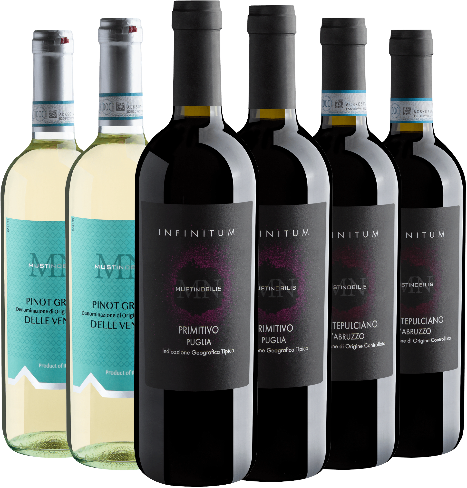 Kit Linha Vini de Angeli | 2 Primitivo + 2 Pinot Grigio + 2 Montepulciano por R$47,92 cada garrafa com cupom
