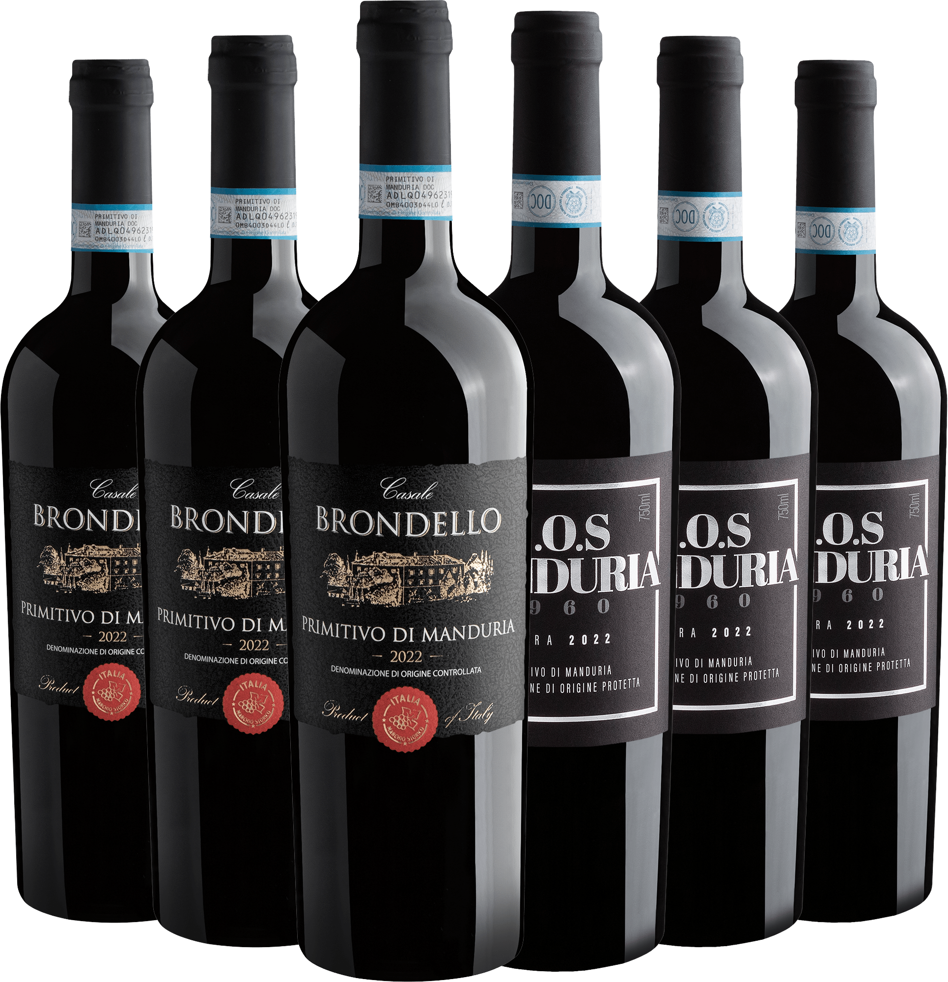 Kit Primitivo di Manduria | 3 Casale Brondello + 3 C.O.S 1960 por R$89,90 cada garrafa 
