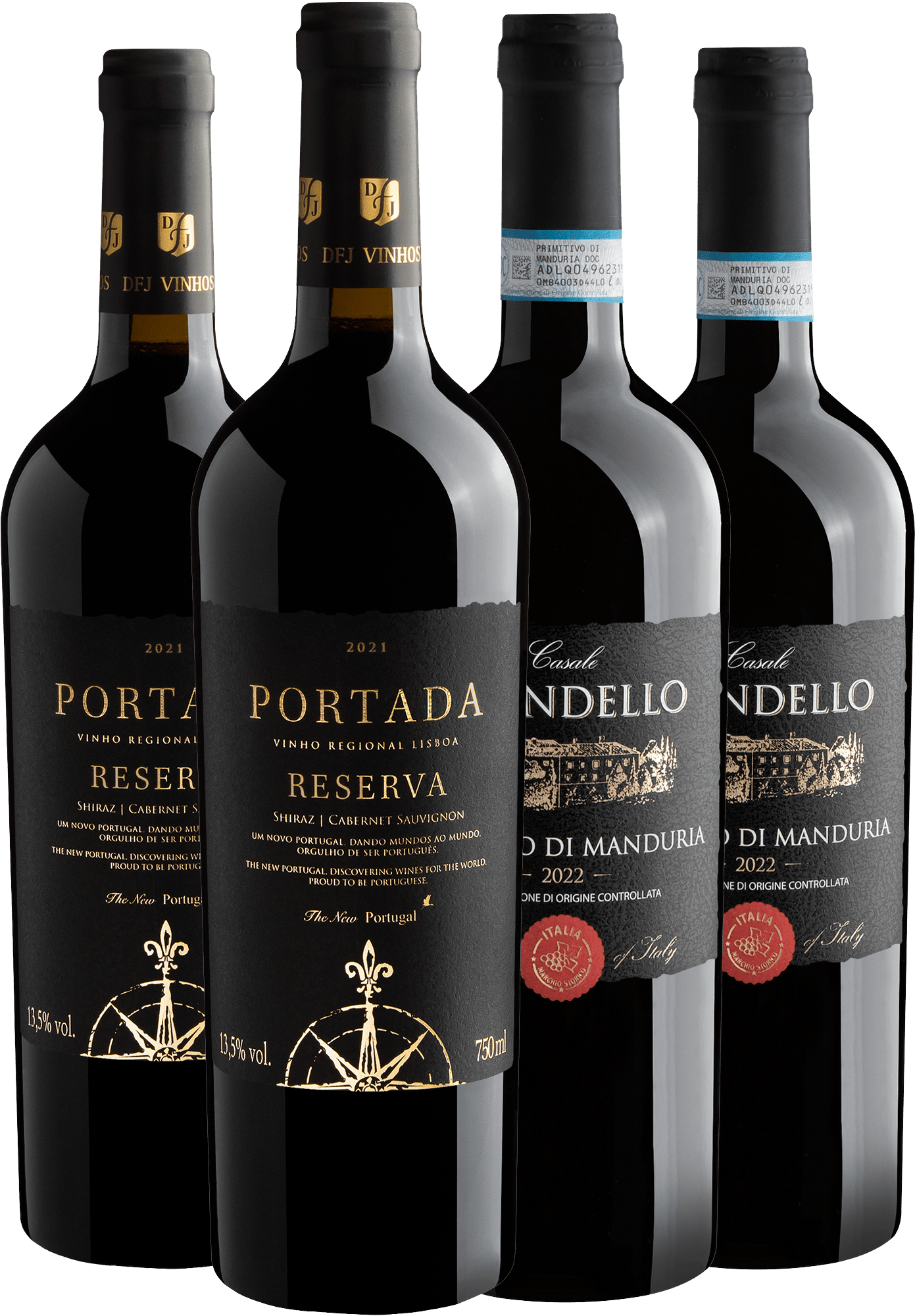 Kit 2 Portada Reserva Black + 2 Casale Brondello Primitivo di Manduria DOC R$74,90 cada garrafa