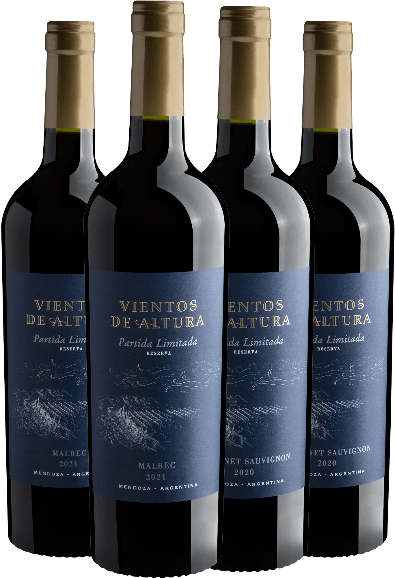 Kit Vientos de Altura Partida Limitada Reserva | 2 Malbec + 2 Cabernet Sauvignon por R$64,90 cada garrafa
