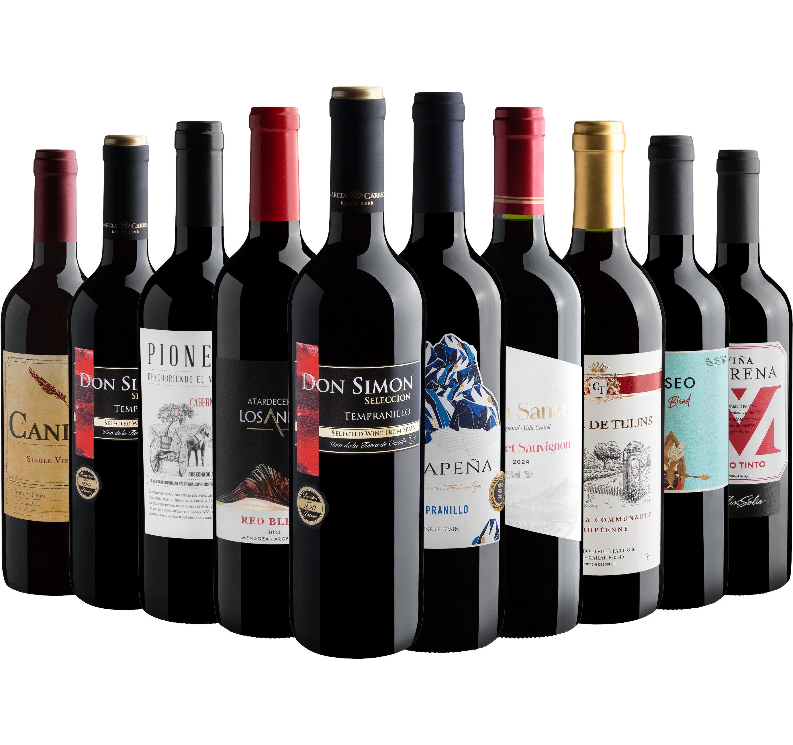 Kit 10 Vinhos Tintos por R$25,90 cada garrafa 