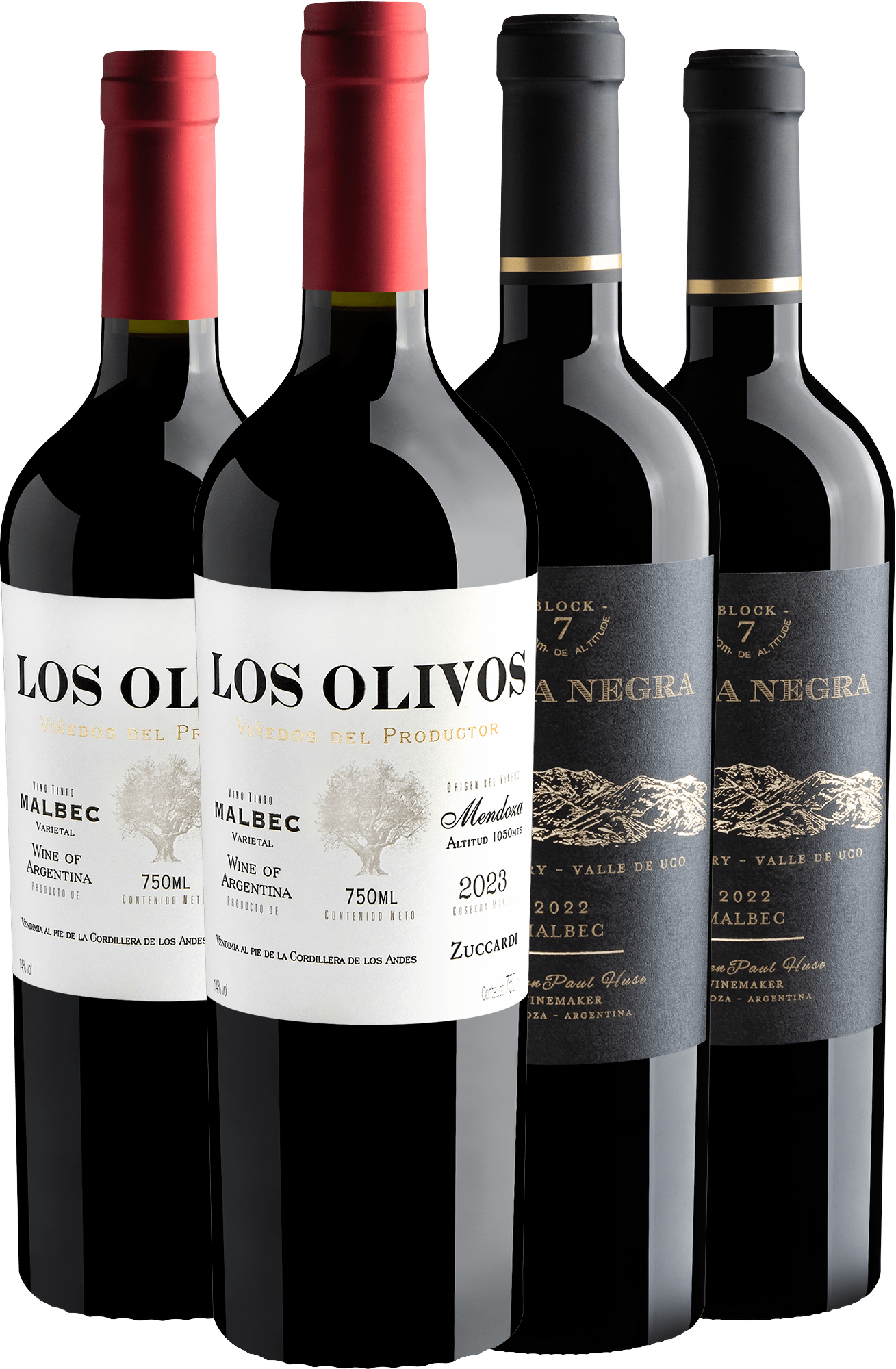 Kit Malbecs Notáveis | 2 Zuccardi Los Olivos + 2 Punta Negra Block 7 por R$84,90 cada garrafa