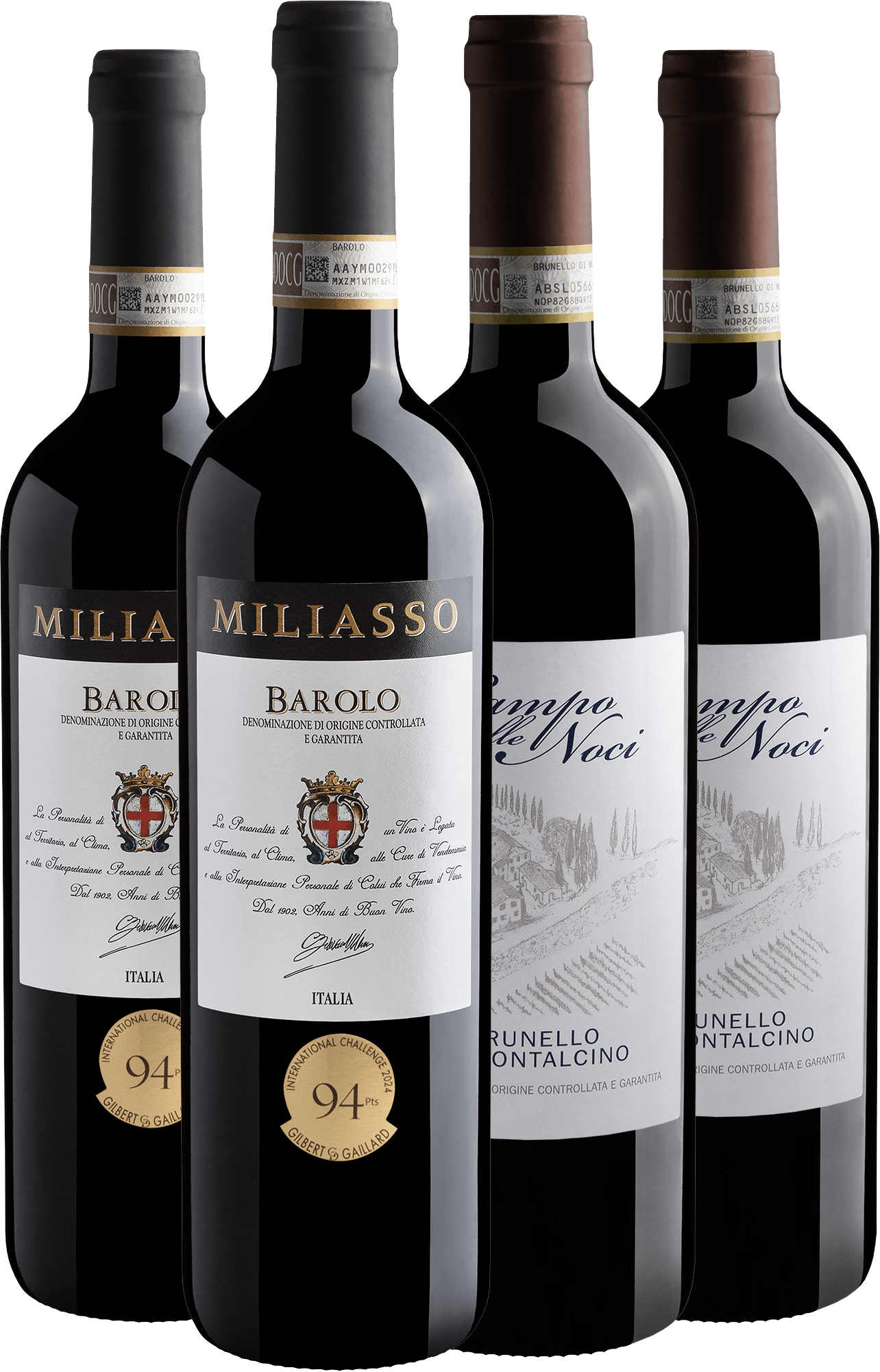 Kit 2 Miliasso Barolo + 2 Campo Alle Noci Brunello di Montalcino por R$259,90 cada garrafa