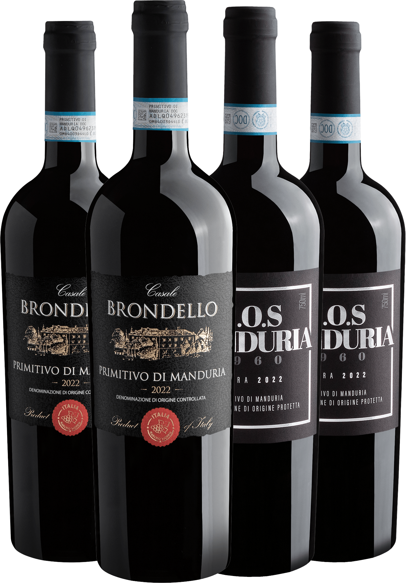 Kit Primitivos di Manduria | 2 Casale Brondello + 2 C.O.S 1960 por R$89,90 cada garrafa