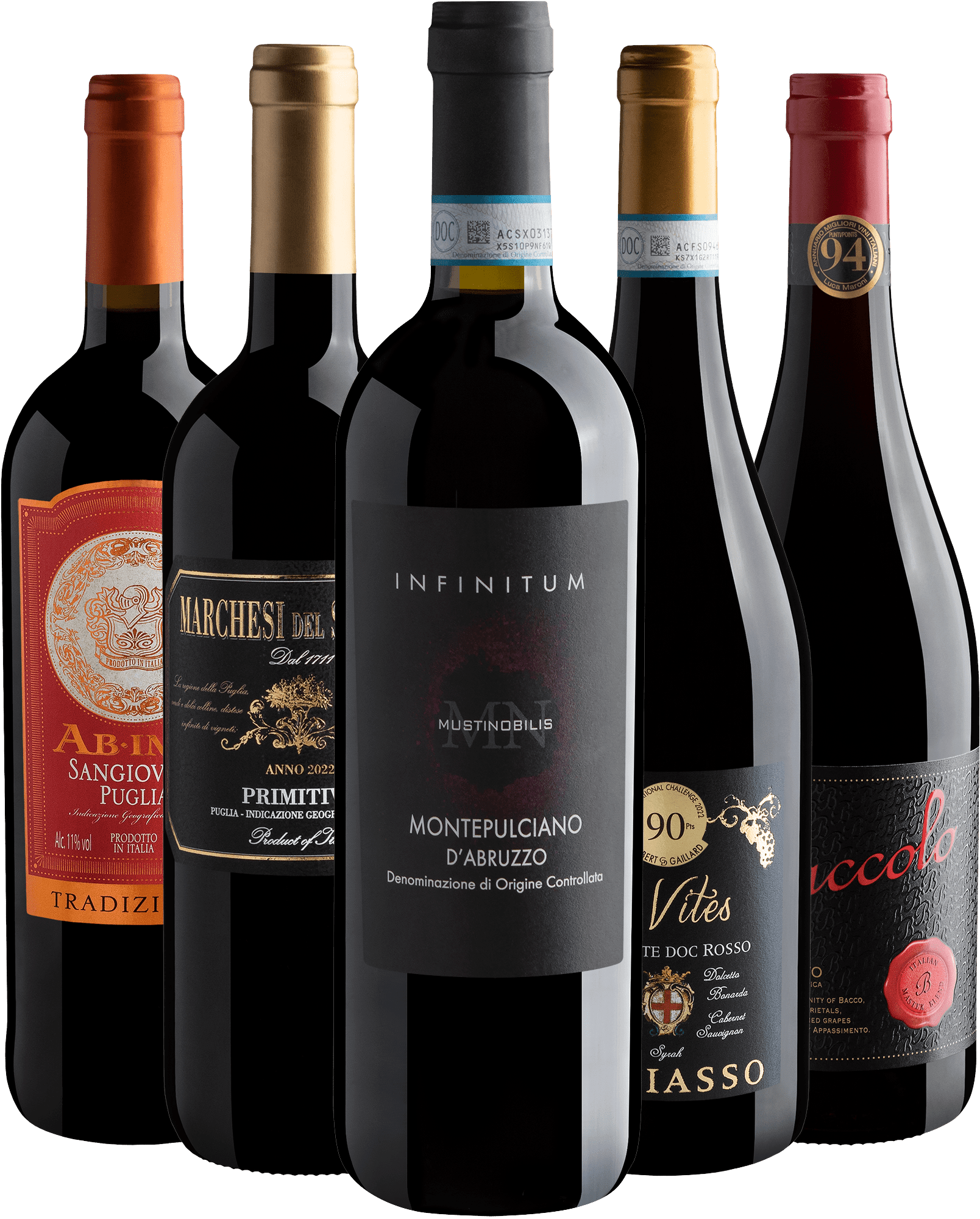 Kit 5 Italianos Best Sellers por R$54,90 cada garrafa