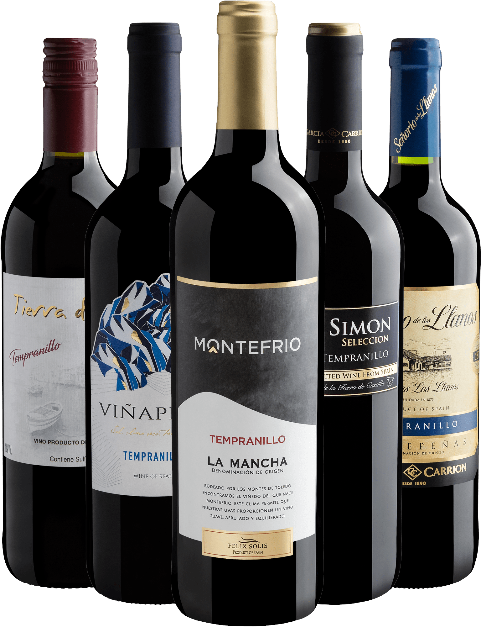 Kit 5 Tempranillos por R$27,90 cada garrafa