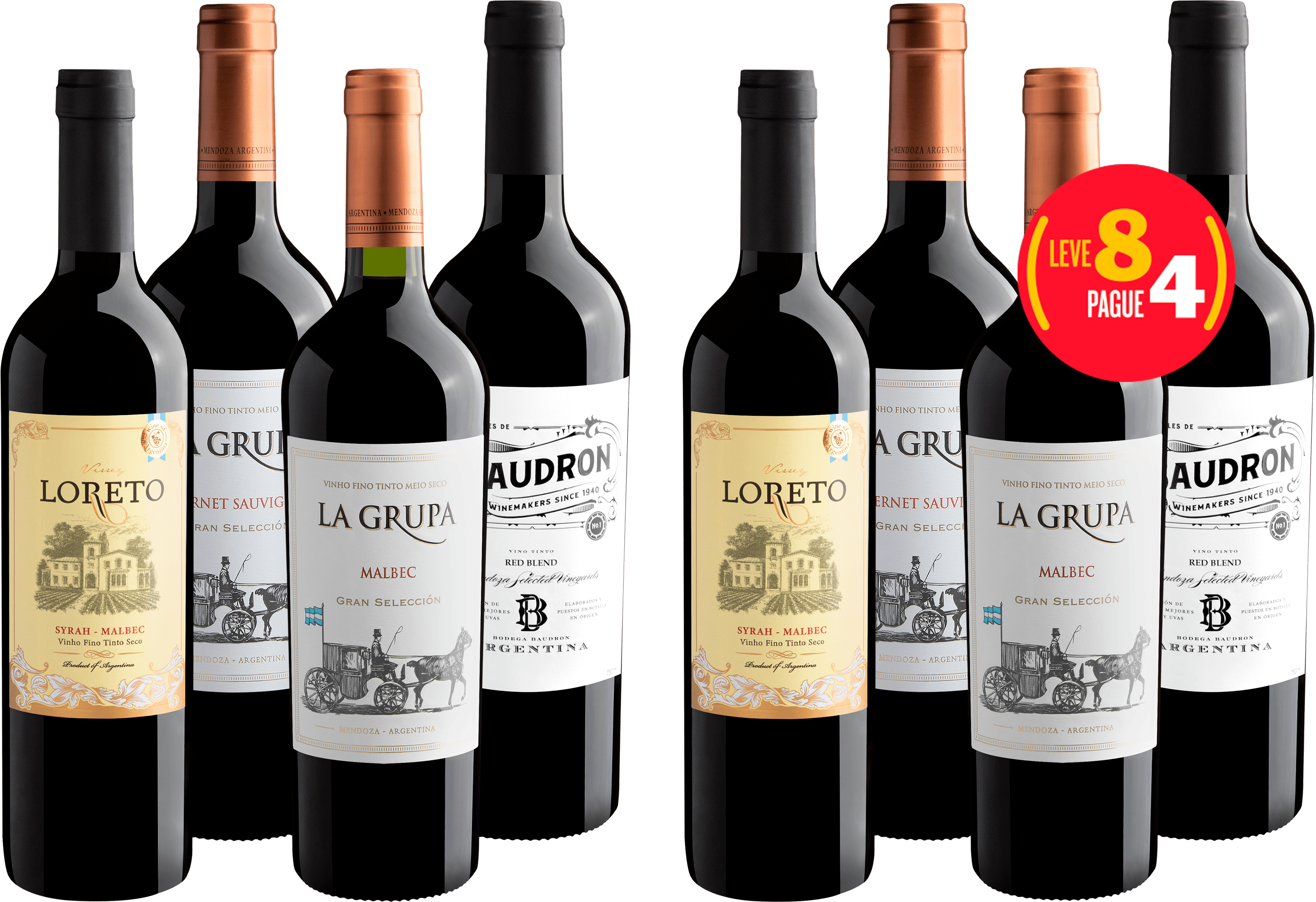 Kit Leve 8 Pague 4 Vinhos Argentinos*