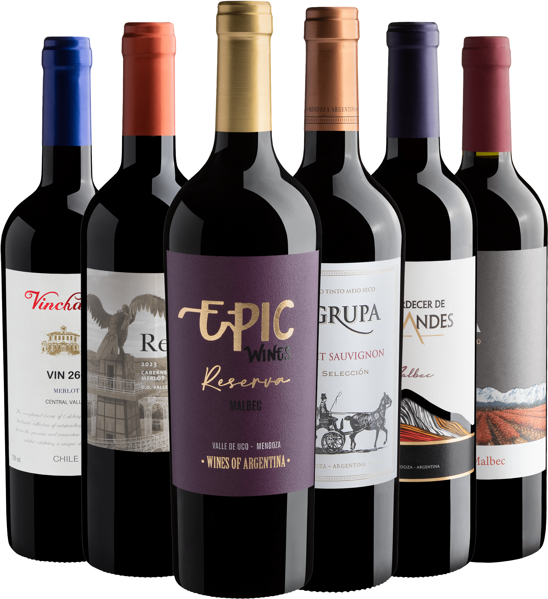 Kit 6 Best Sellers do Novo Mundo com Malbec Reserva por R$34,90 cada garrafa