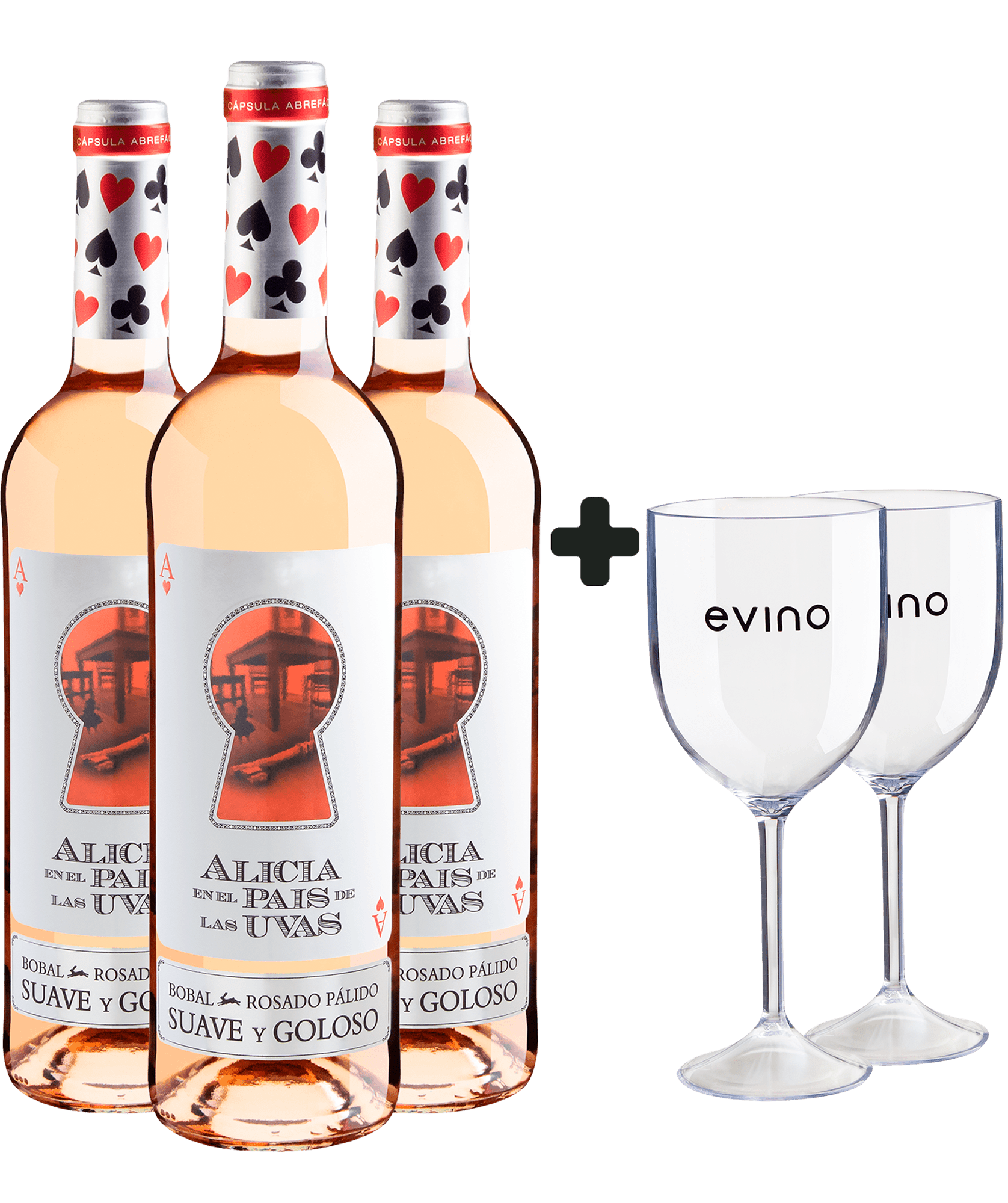 Kit 3 Alicia en el Pais de Las Uvas Bobal Rosado Pálido + 2 Taças