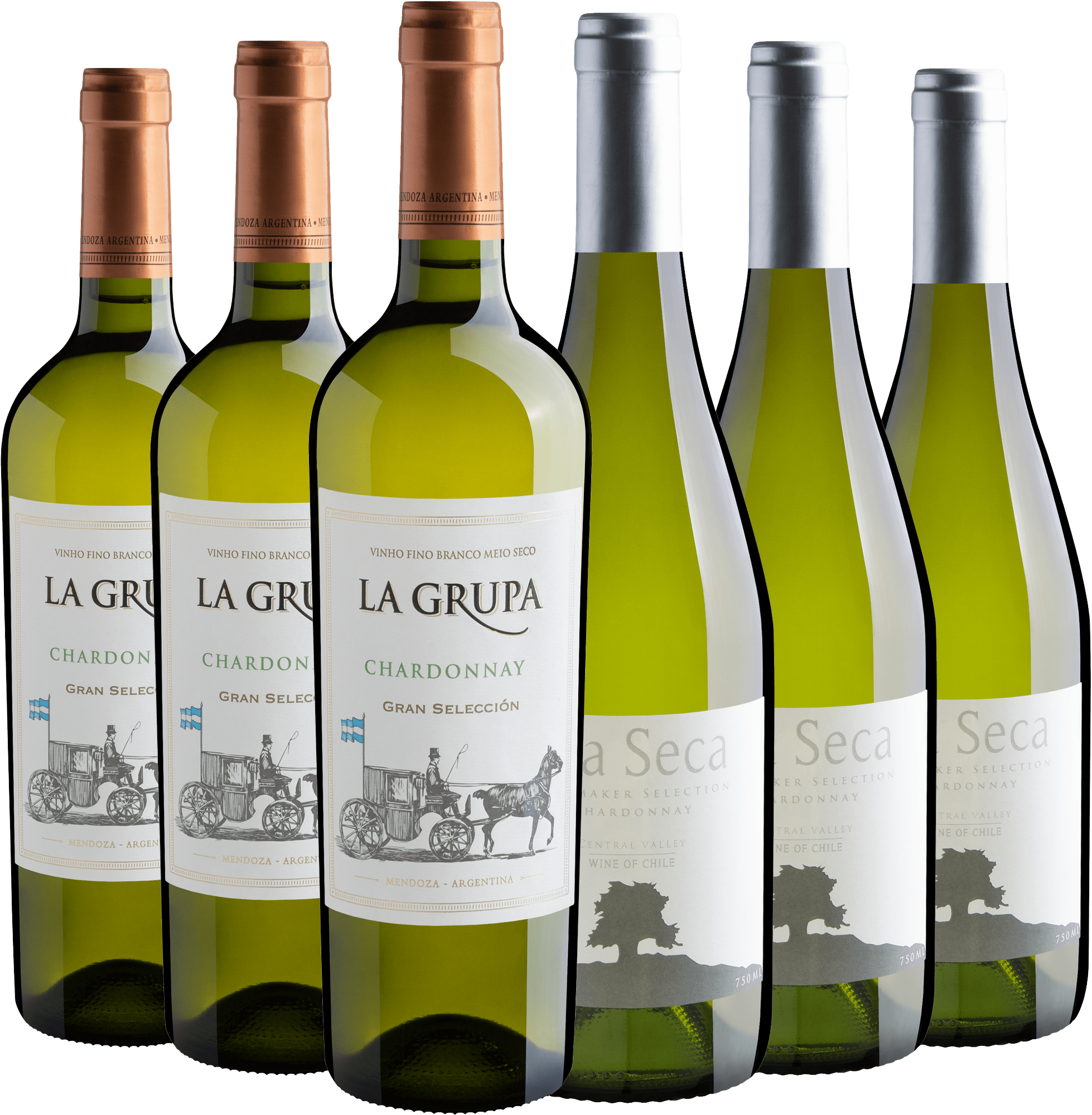 Kit Chardonnays | 3 La Grupa + 3 Isla Seca por R$26,90 cada garrafa