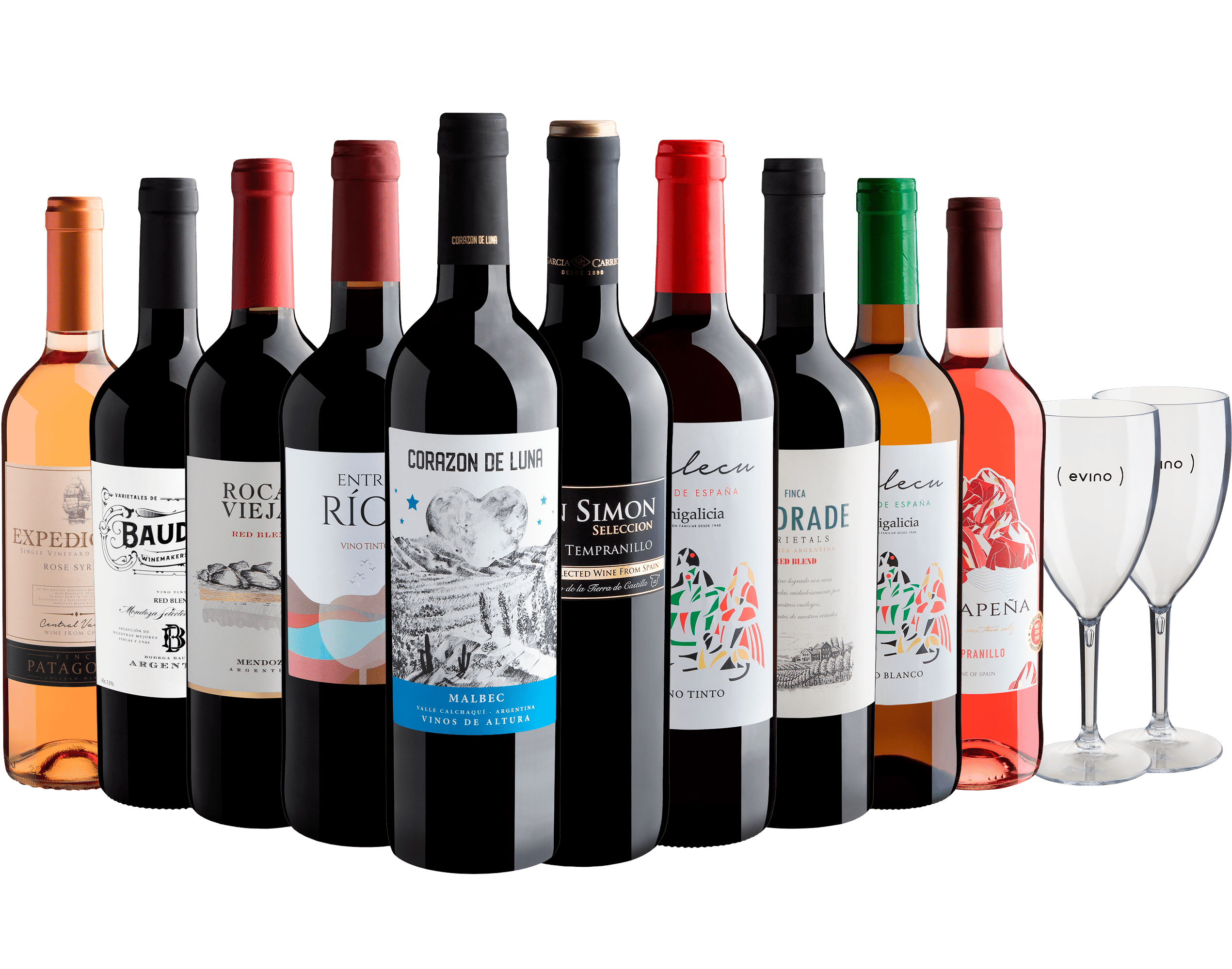 Kit 10 Vinhos por R$28,90 cada garrafa + 2 Taças Grátis*