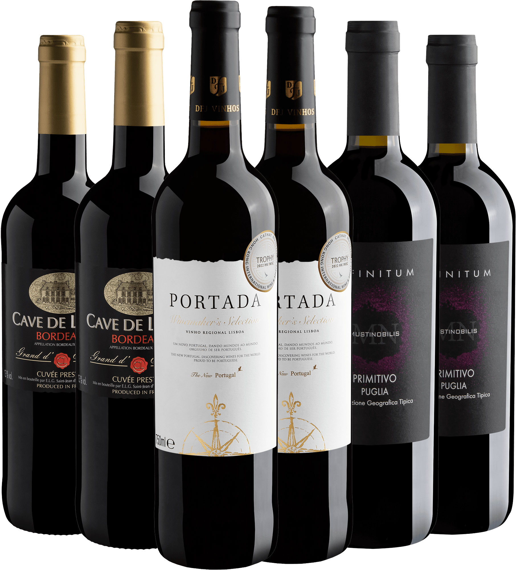 Kit 6 Vinhos do Velho Mundo por R$42,90 cada garrafa