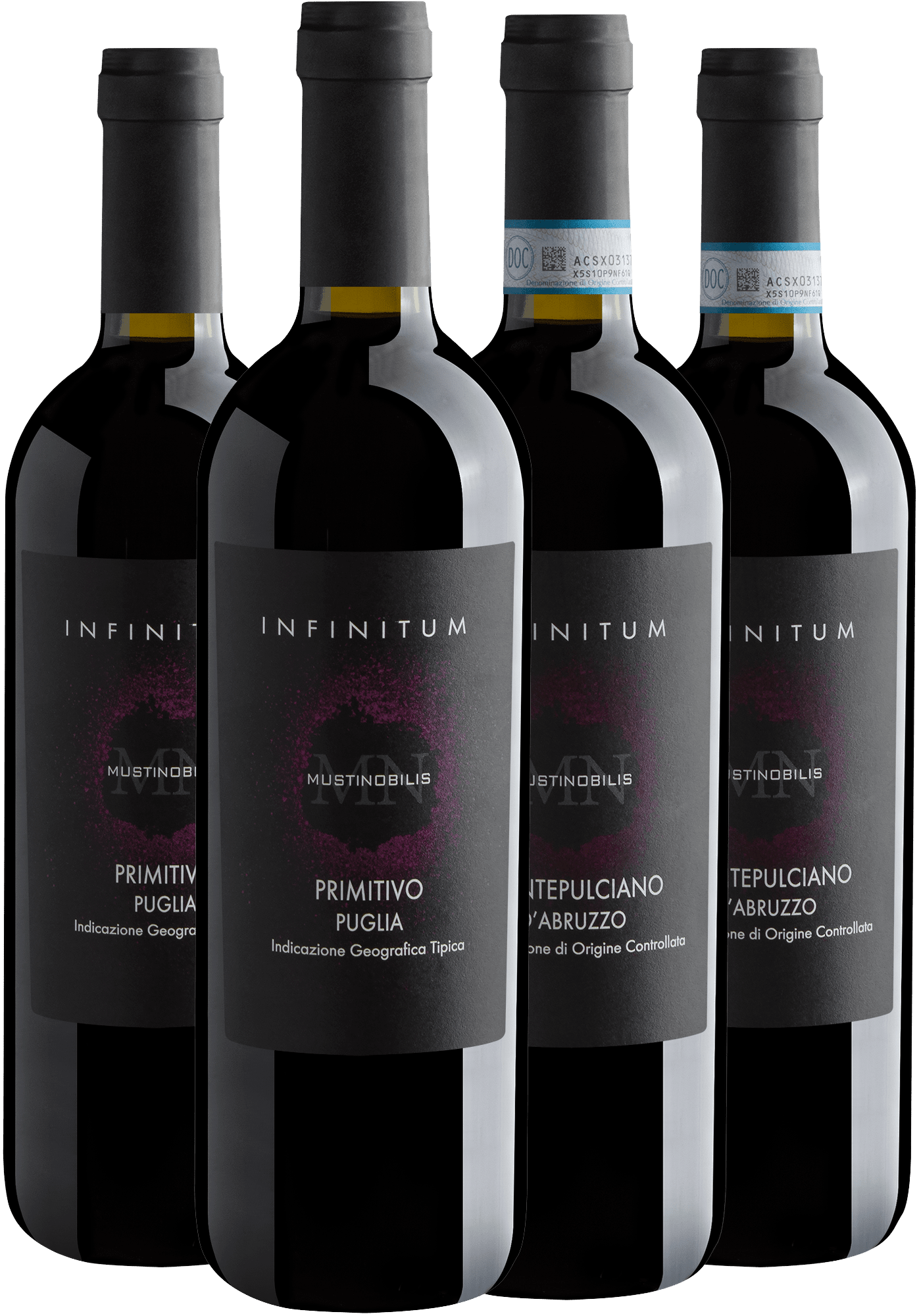 Kit Infinitum: 2 Primitivo Puglia IGT + 2 Montepulciano d'Abruzzo DOC