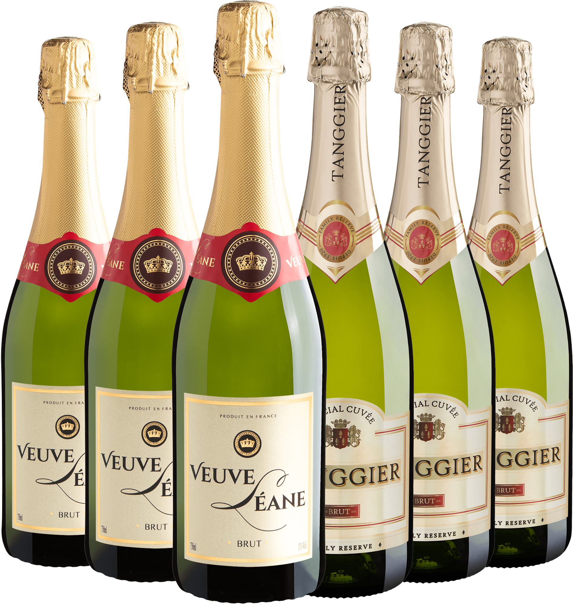 Kit Espumantes Best Sellers | 3 Veuve Léane Brut + 3 Tanggier Brut por R$51,90 cada garrafa