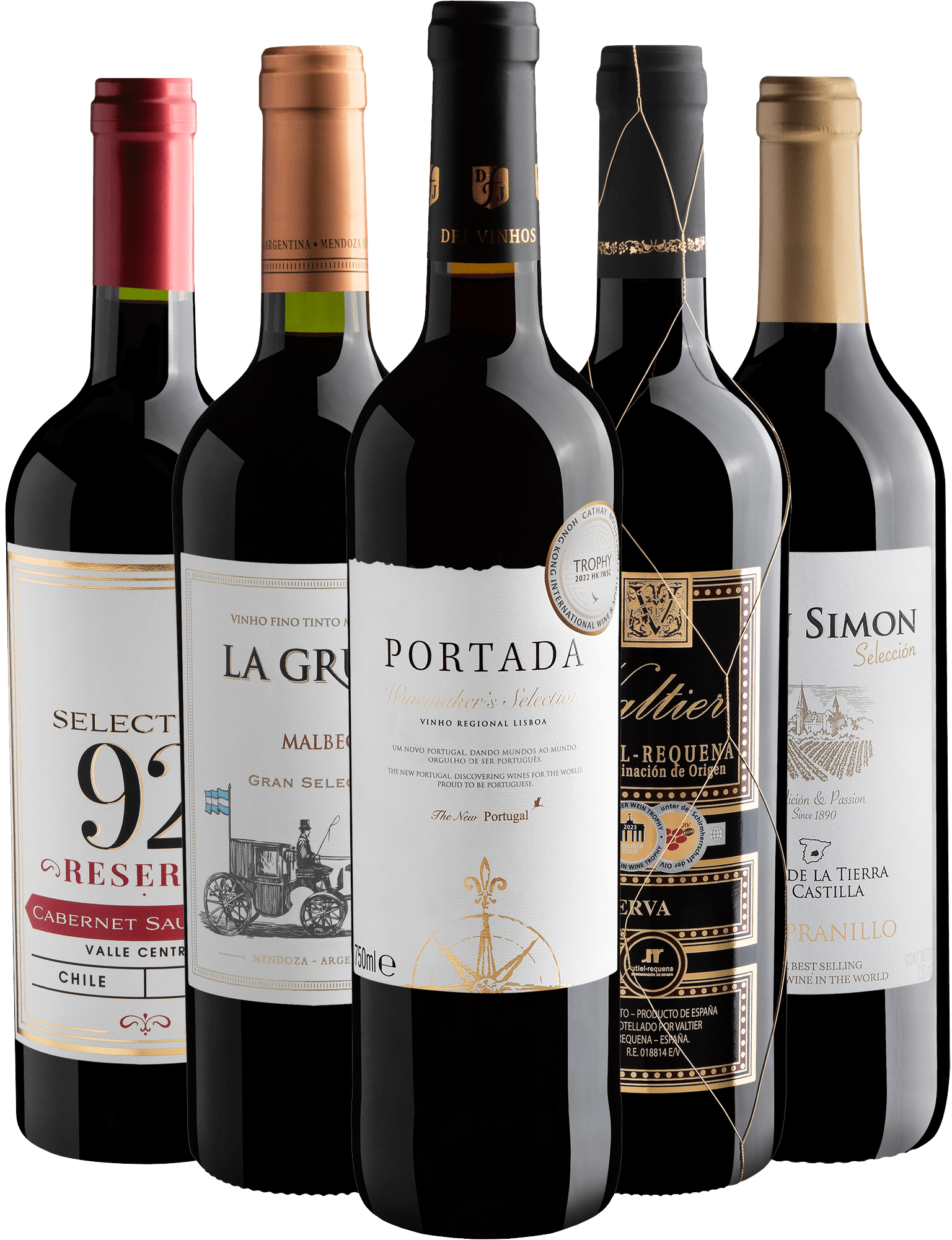 Kit 5 Vinhos Tintos Mais Vendidos por R$39,90 cada garrafa