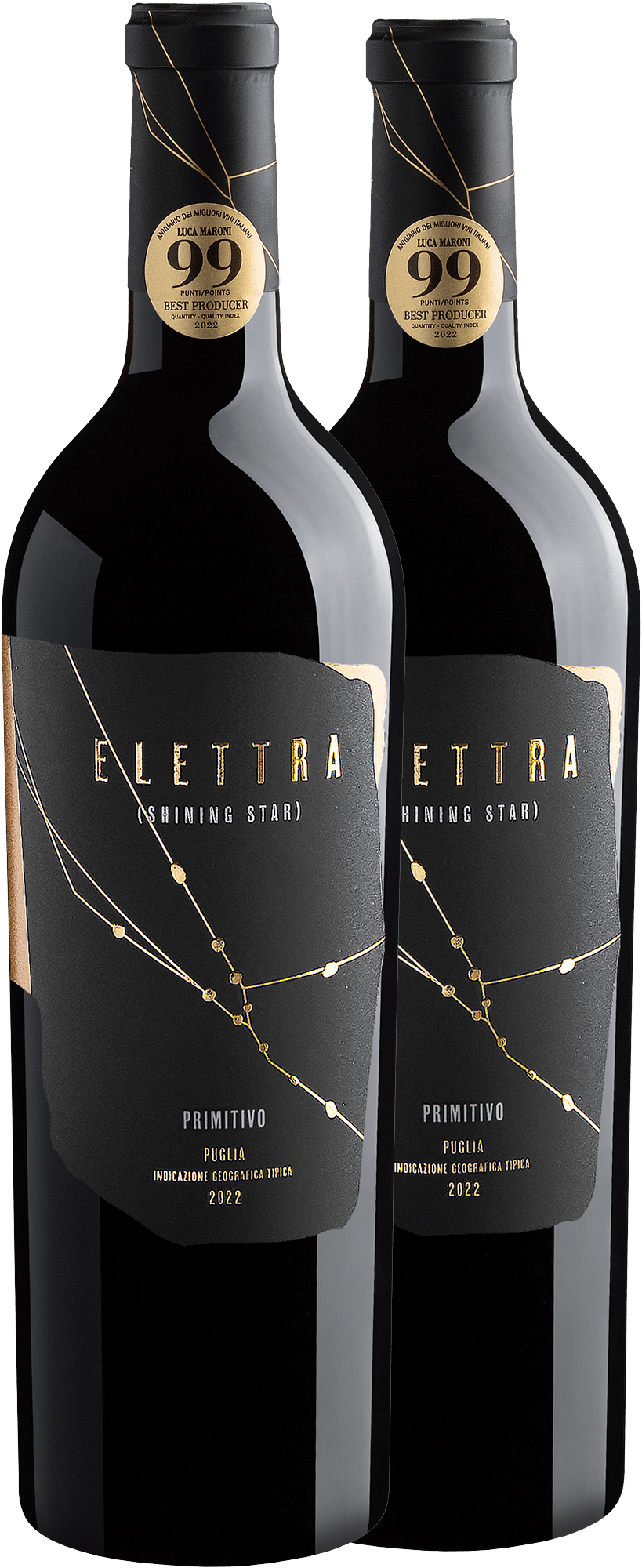 Kit 2 Elettra (Shining Star) Primitivo Puglia IGT por R$349,90 cada garrafa