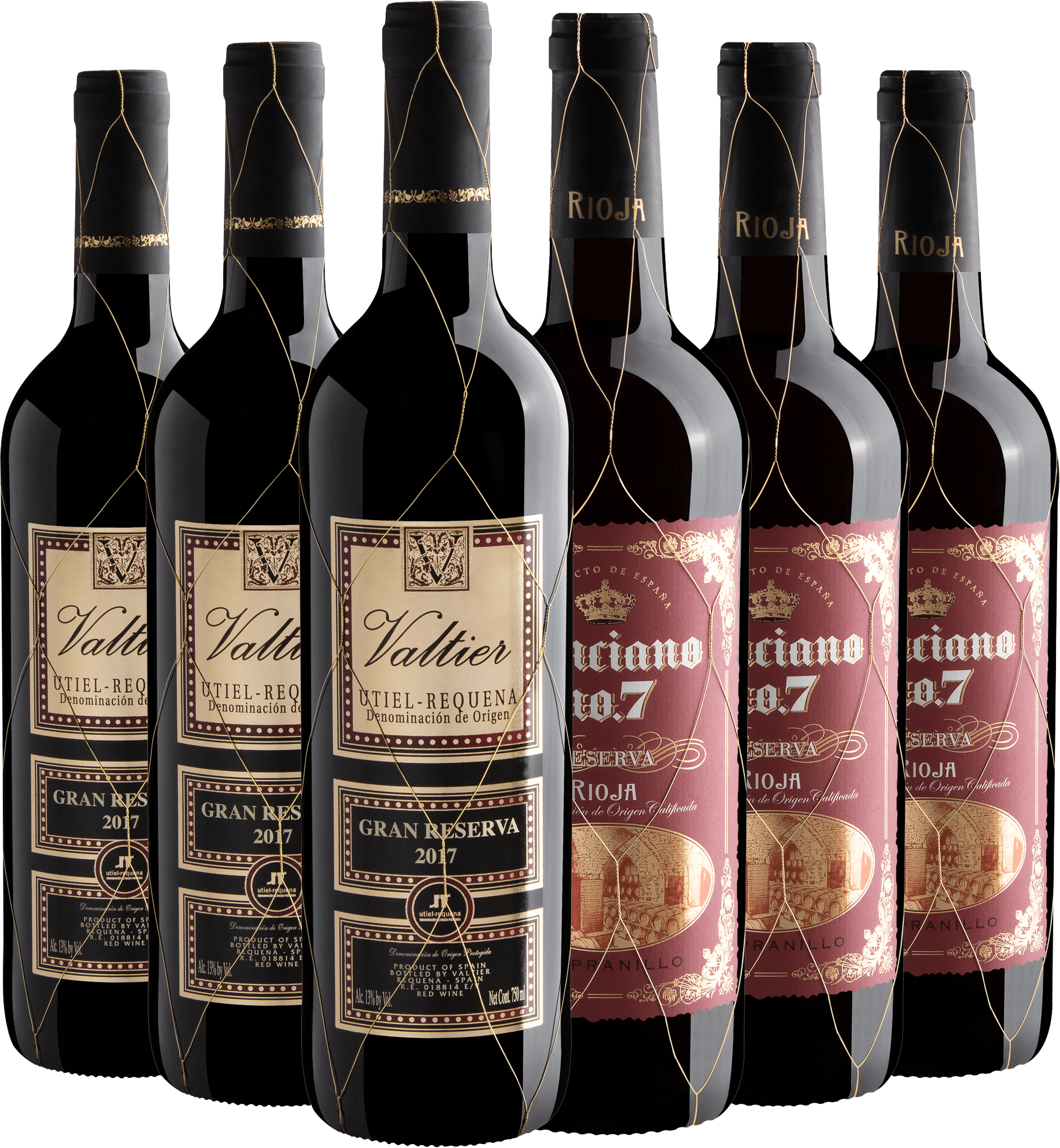 Kit 3 Valtier Gran Reserva + 3 Anciano no. 7 Tempranillo Reserva R$69,90 cada garrafa 
