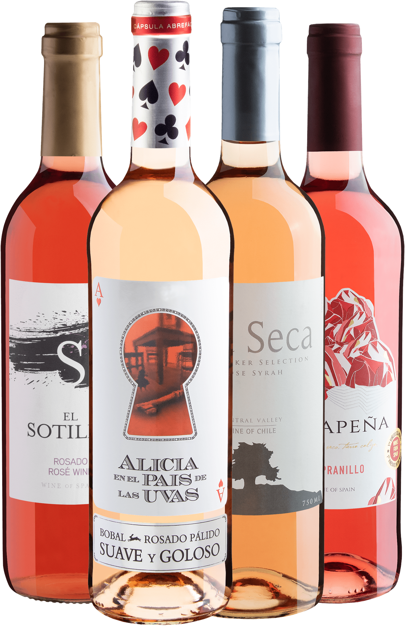 Kit 4 Vinhos Rosés com Alicia en el Pais de Las Uvas por R$29,90 cada garrafa
