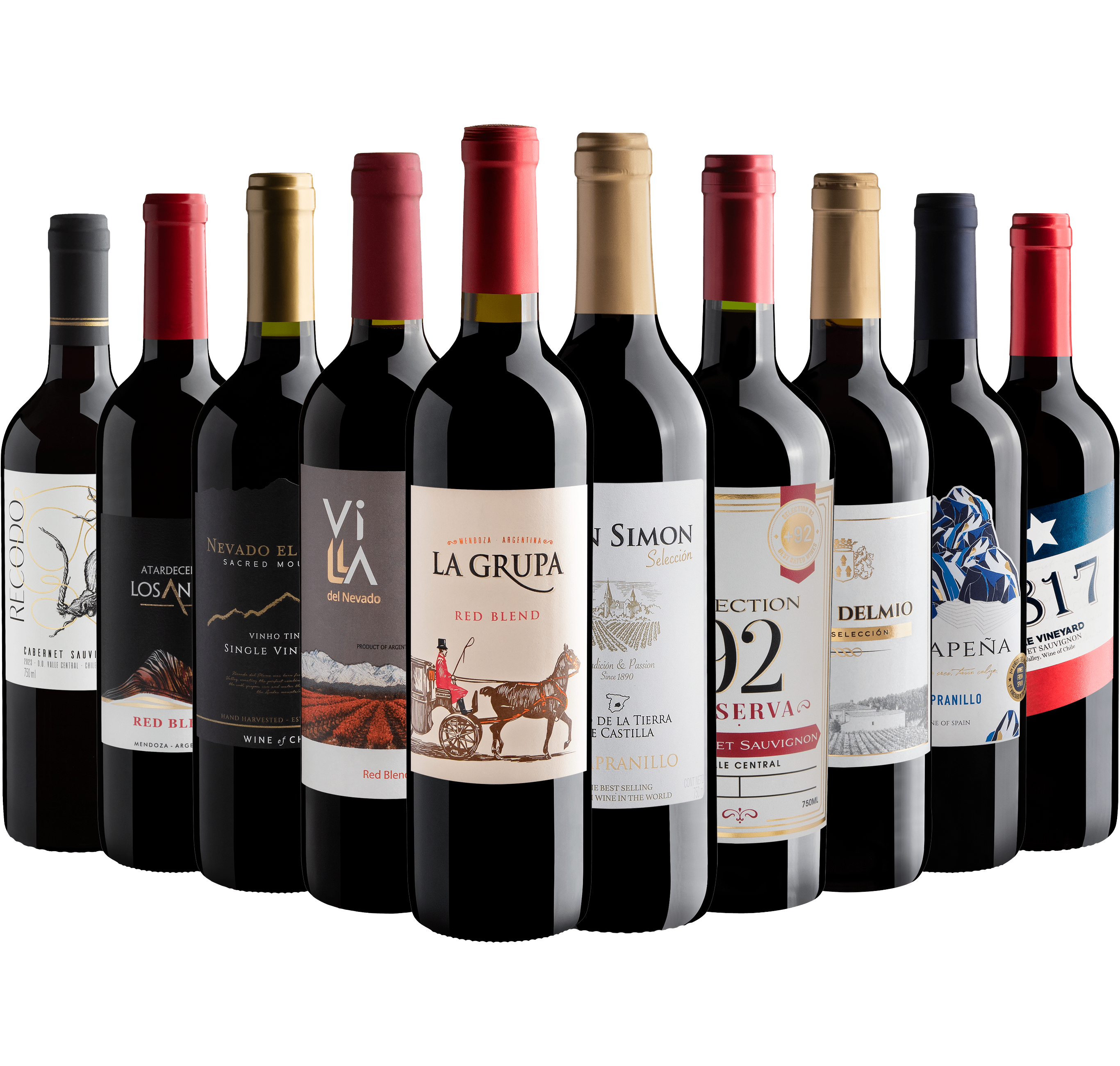 Kit 10 Vinhos Tintos por R$28,90 cada garrafa