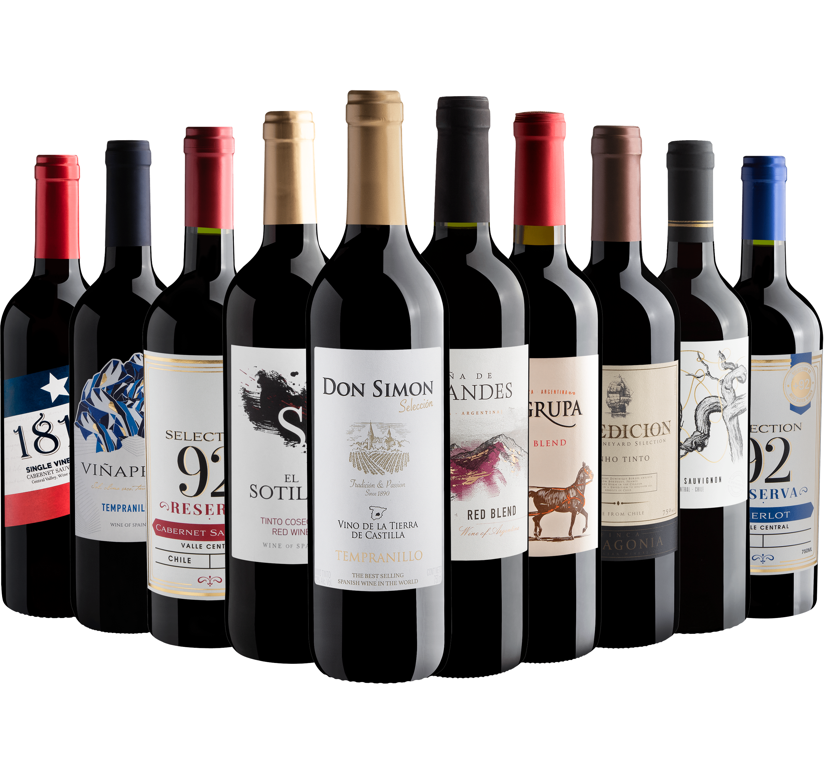 Kit 10 Vinhos Tintos por R$26,90 cada garrafa