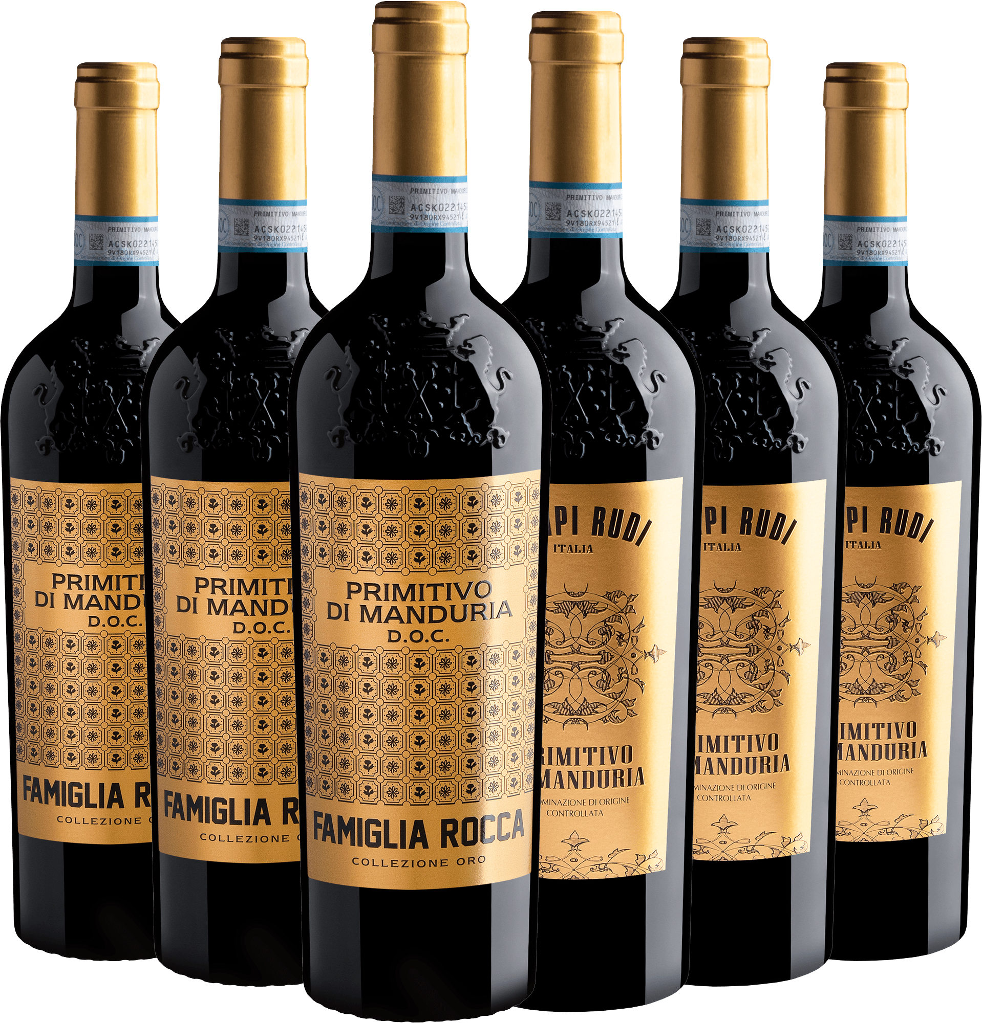Kit Primitivo di Manduria 94 Pontos | 3 Famiglia Rocca + 3 Campi Rudi