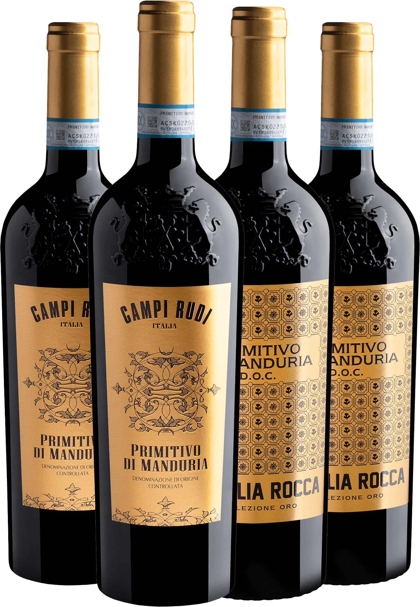 Kit Primitivo di Manduria 94 Pontos | 2 Famiglia Rocca + 2 Campi Rudi