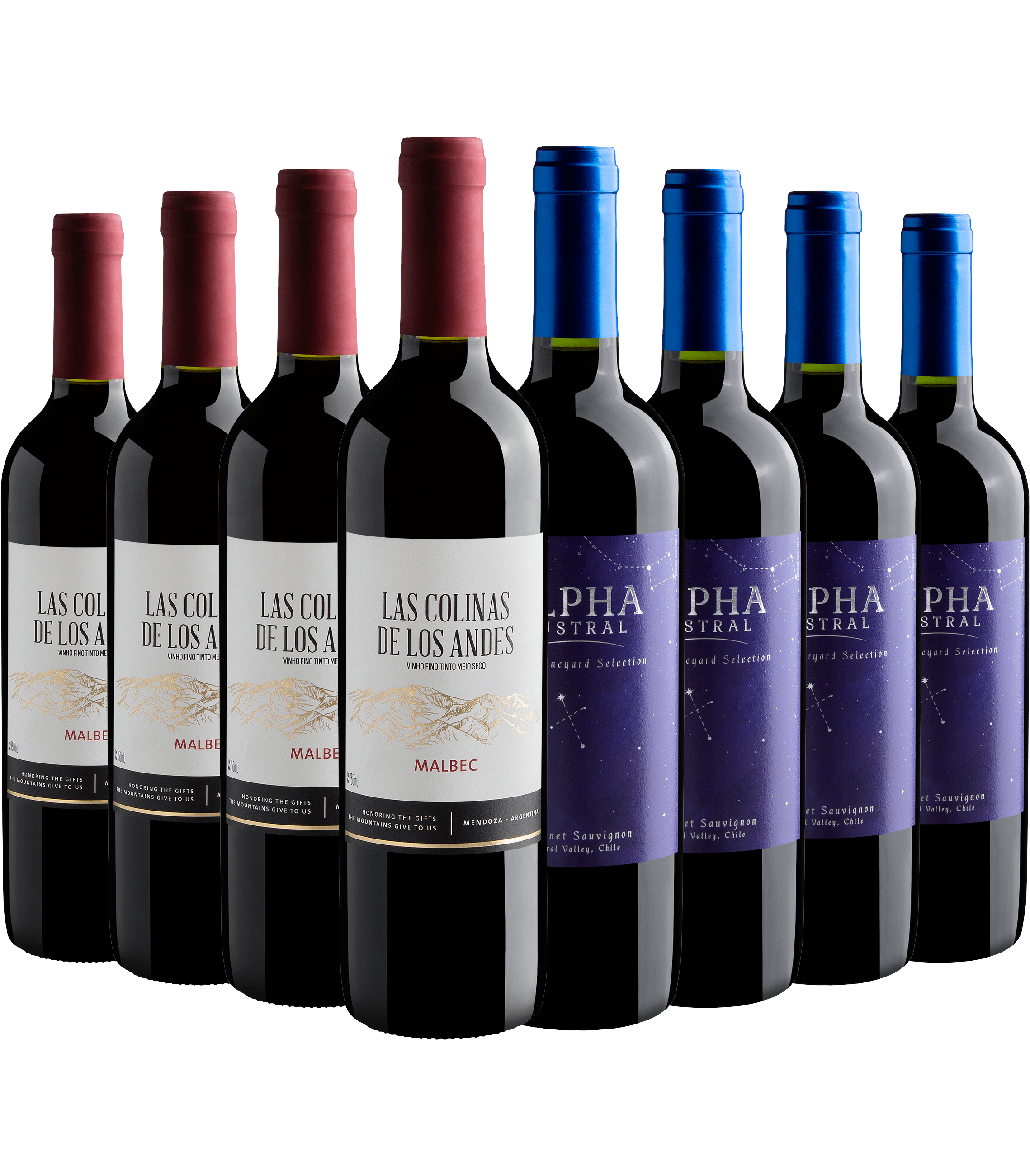 Kit 4 Las Colinas Malbec + 4 Alpha Austral Cabernet Sauvignon