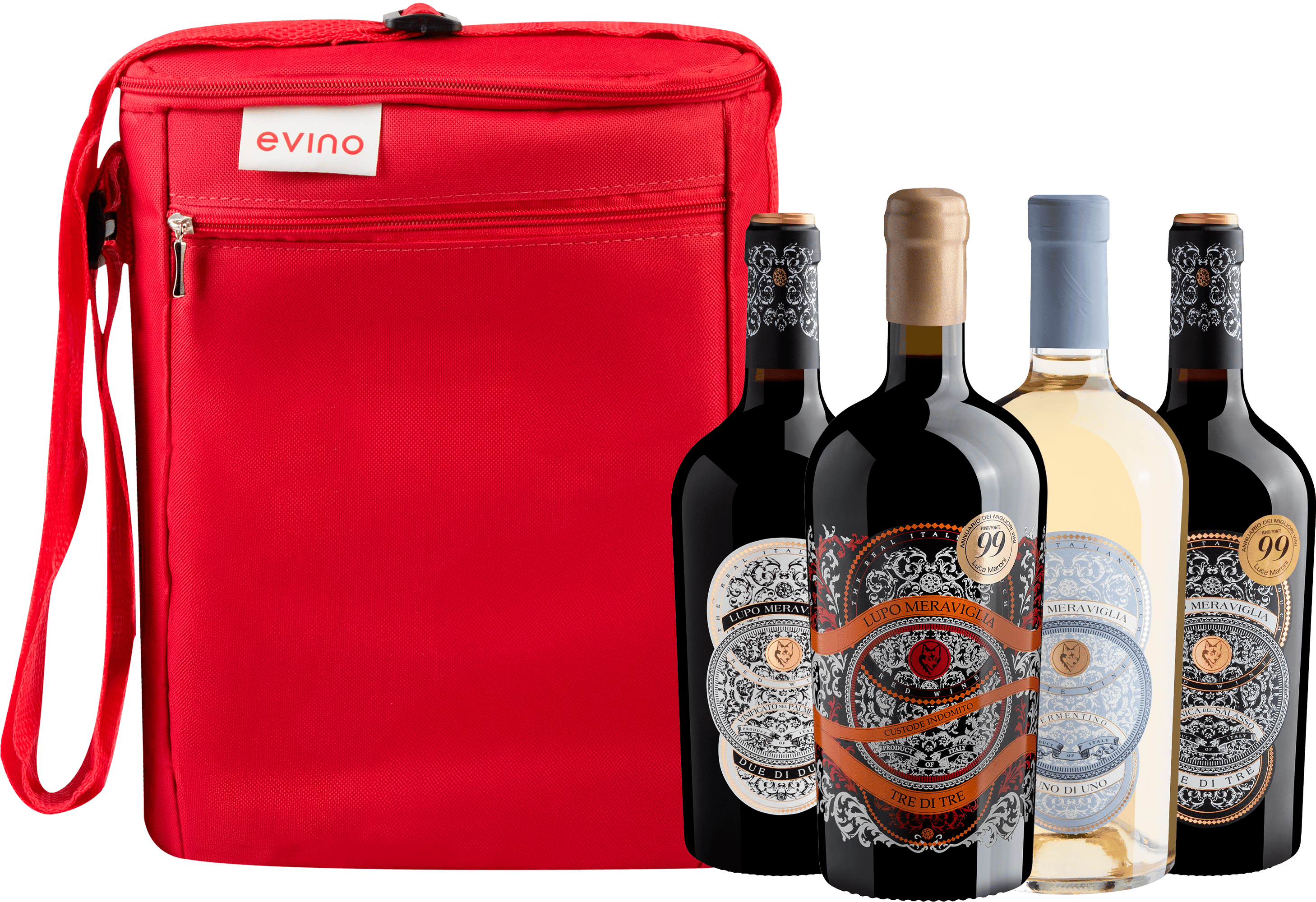 Kit Família Lupo Meraviglia | 3 Tintos + 1 Branco + Bolsa Exclusiva