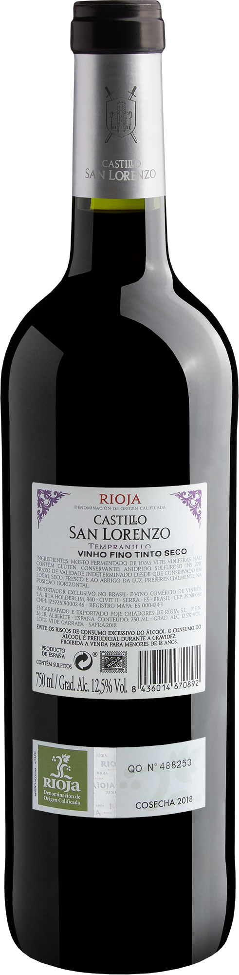 Castillo San Lorenzo Tempranillo Rioja DOC 2018 2