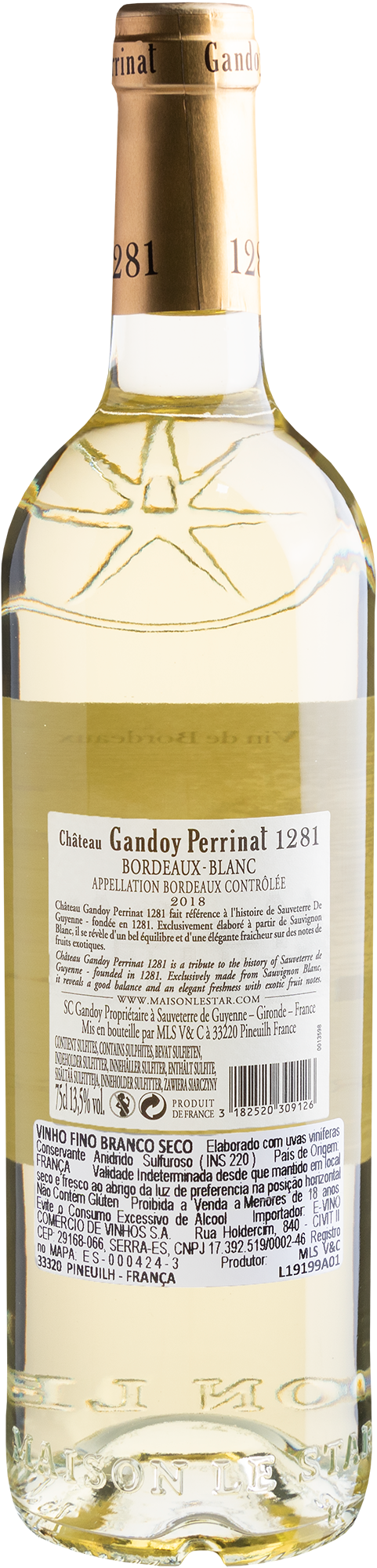 Château Gandoy Perrinat 1281 Bordeaux AOC 2018 2