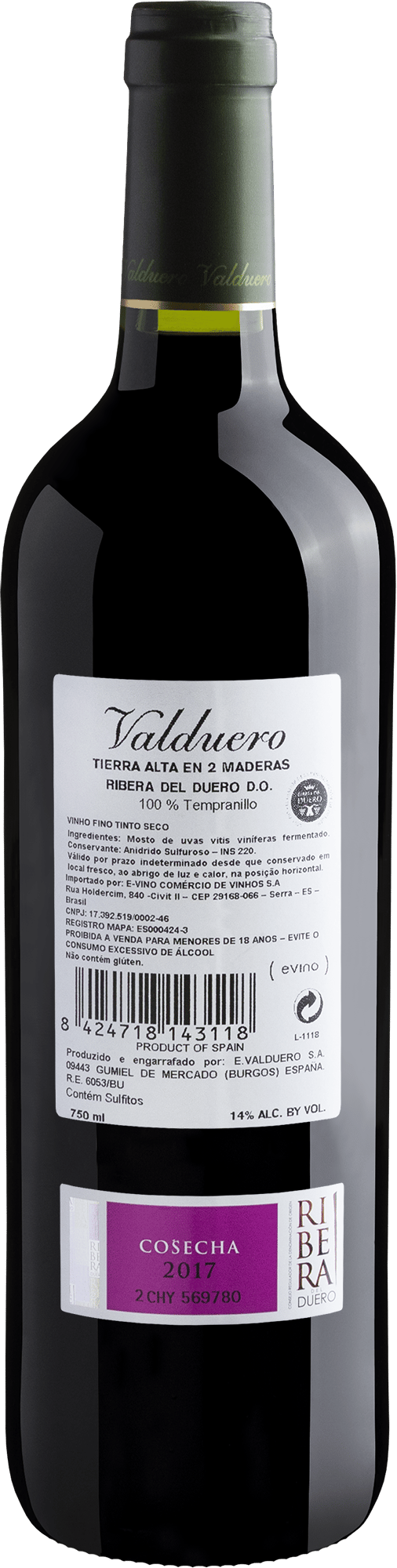 Valduero Tierra Alta En 2 Maderas Ribera del Duero D.O. 2017 2