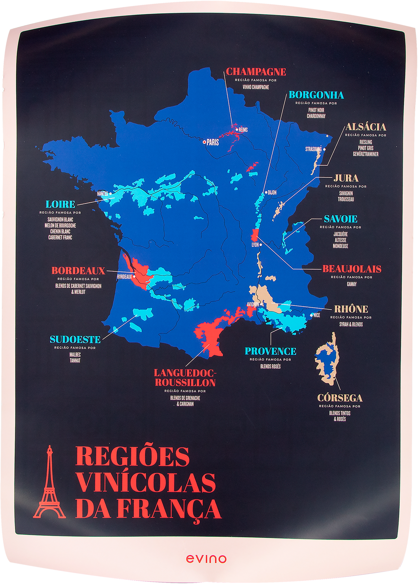Pôster Regiões Vinícolas da França