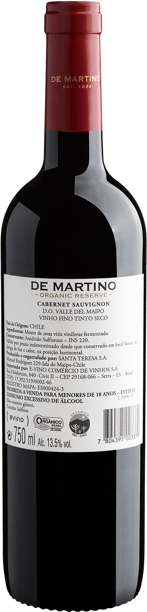 De Martino Organic Reserve Cabernet Sauvignon Valle del Maipo D.O. 2020 2