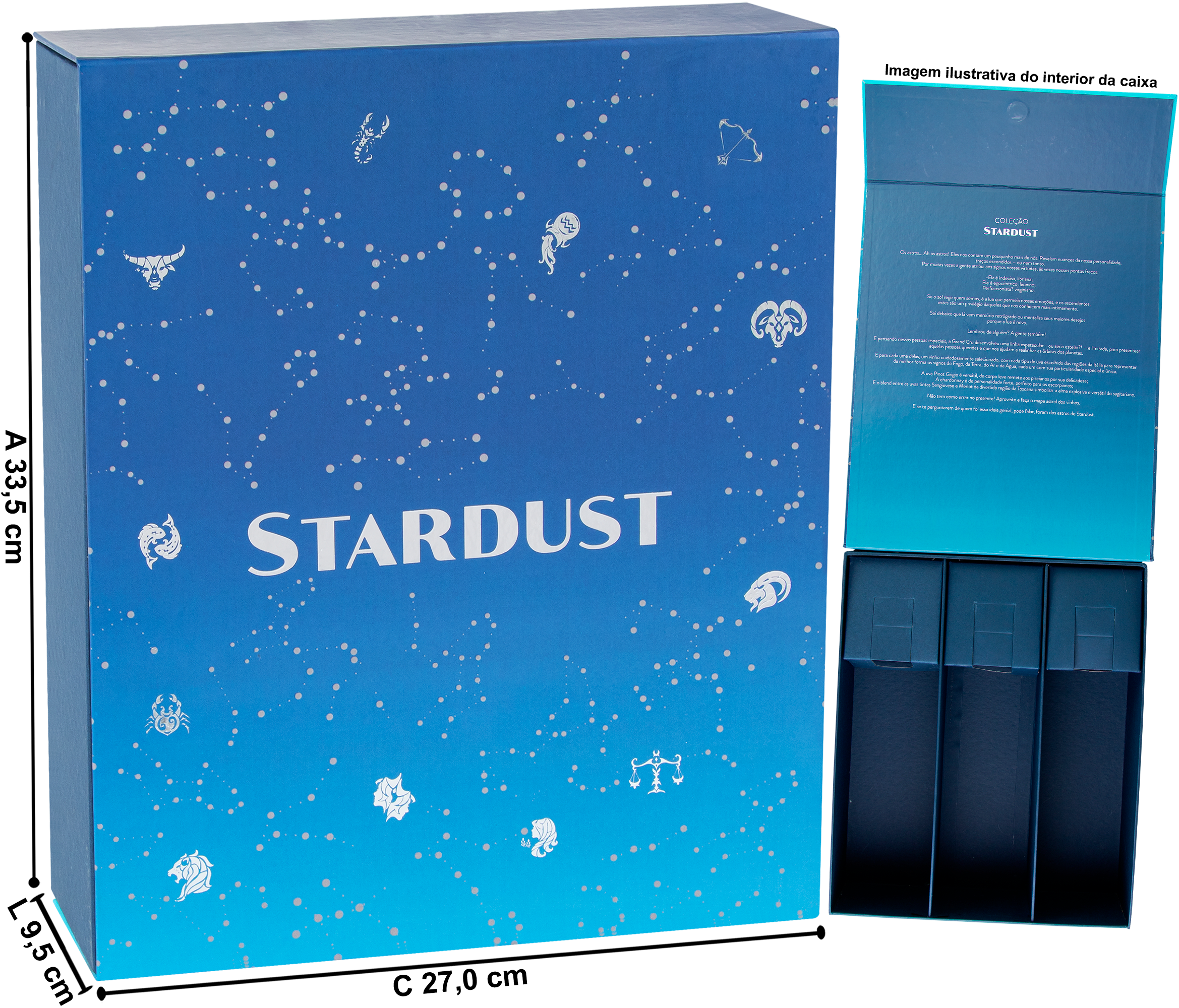 CAIXA VINHO STARDUST PARA 3 GARRAFAS