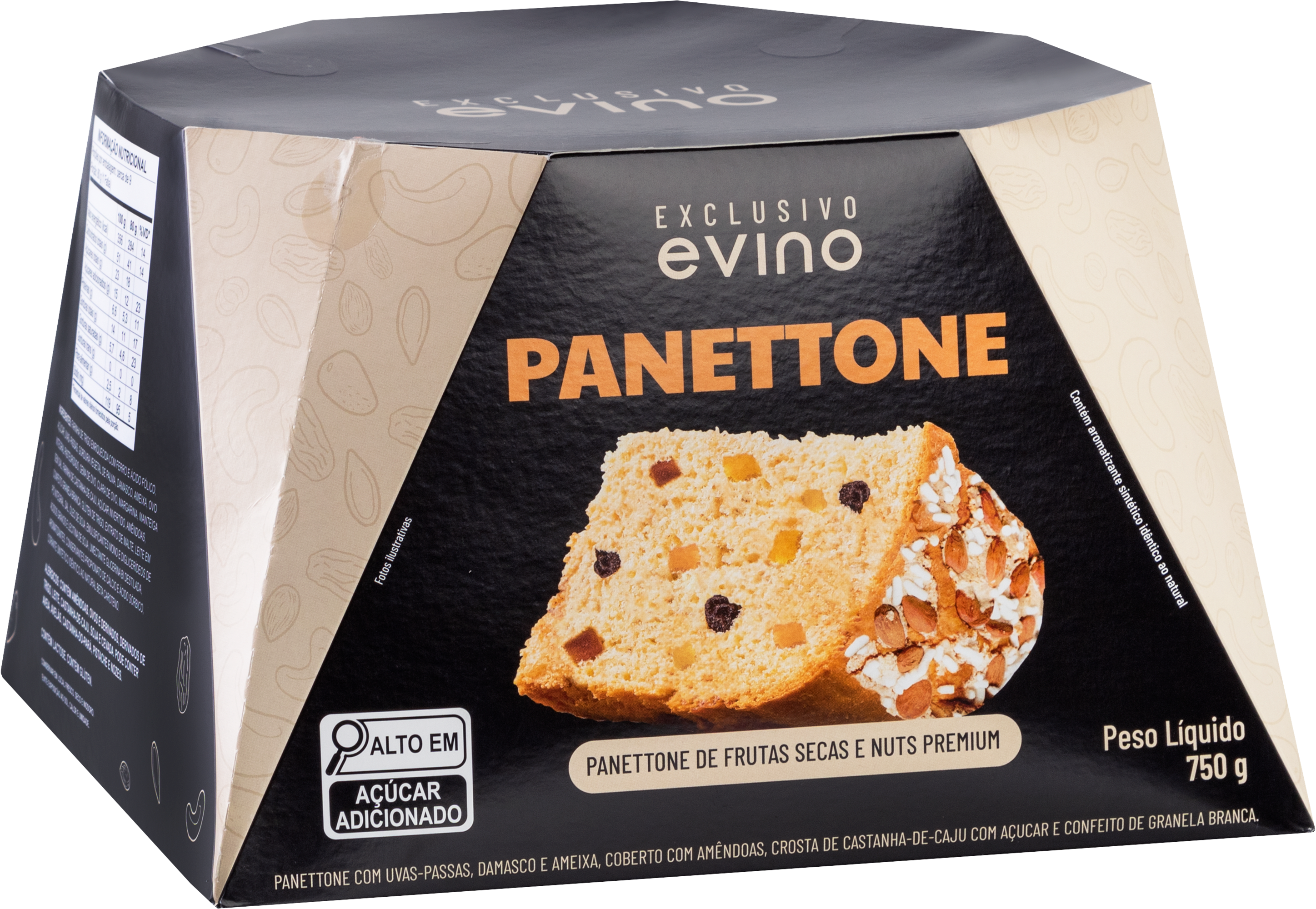 Panettone Exclusivo Evino Sabor Frutas Secas e Nuts Premium - 750g 2