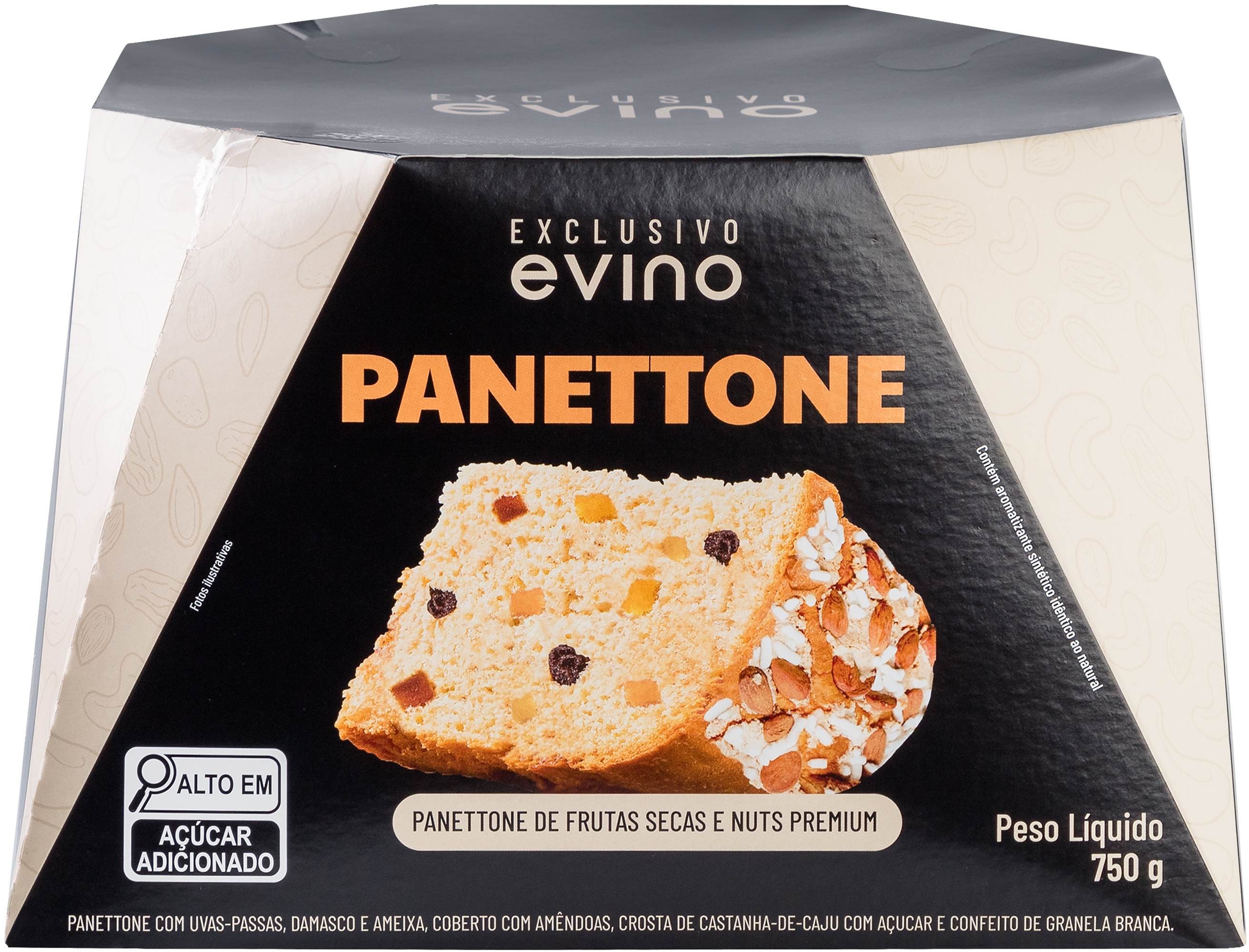 Panettone Exclusivo Evino Sabor Frutas Secas e Nuts Premium - 750g