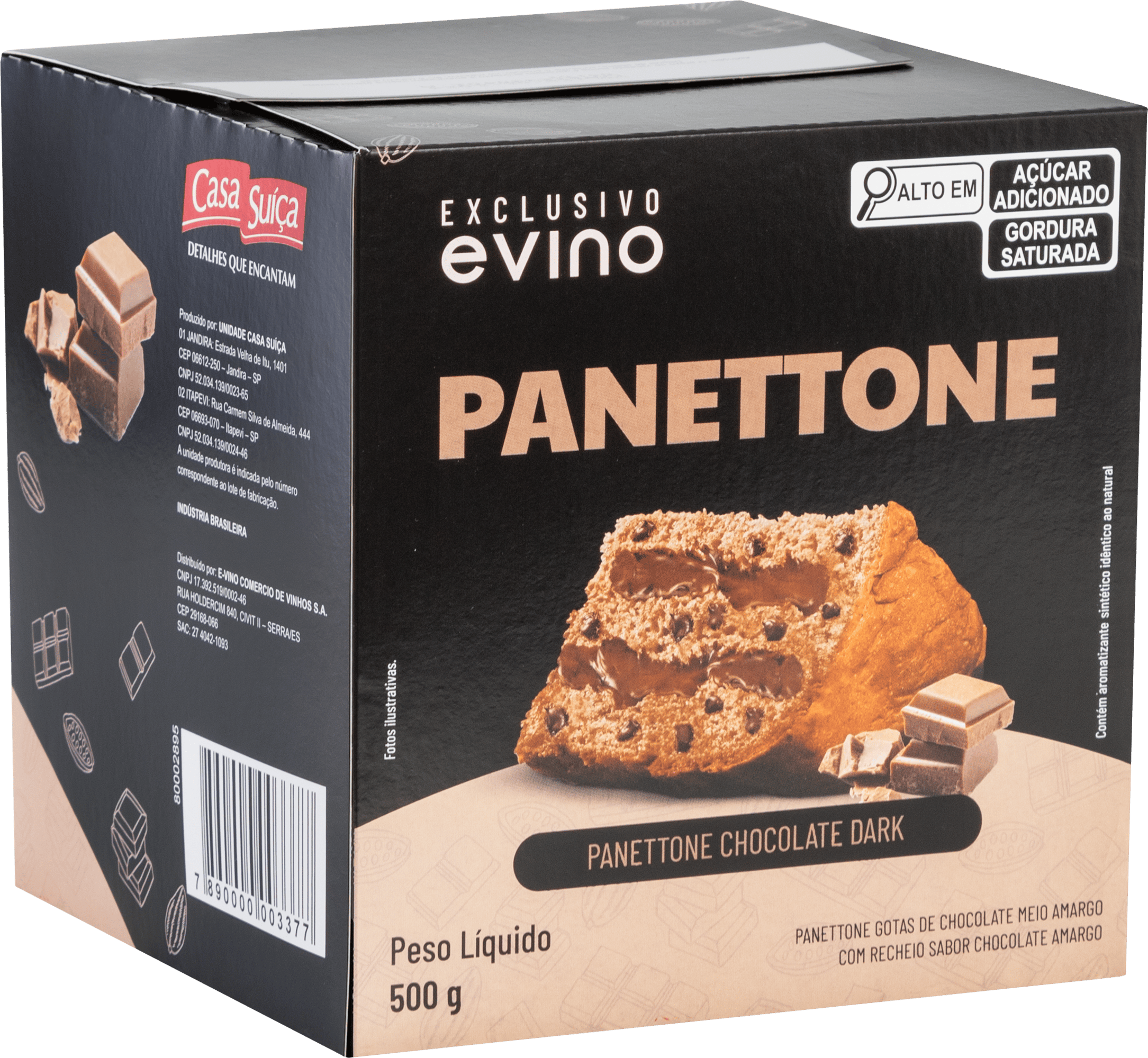 Panettone Exclusivo Evino Sabor Chocolate Amargo e Cacau - 500g